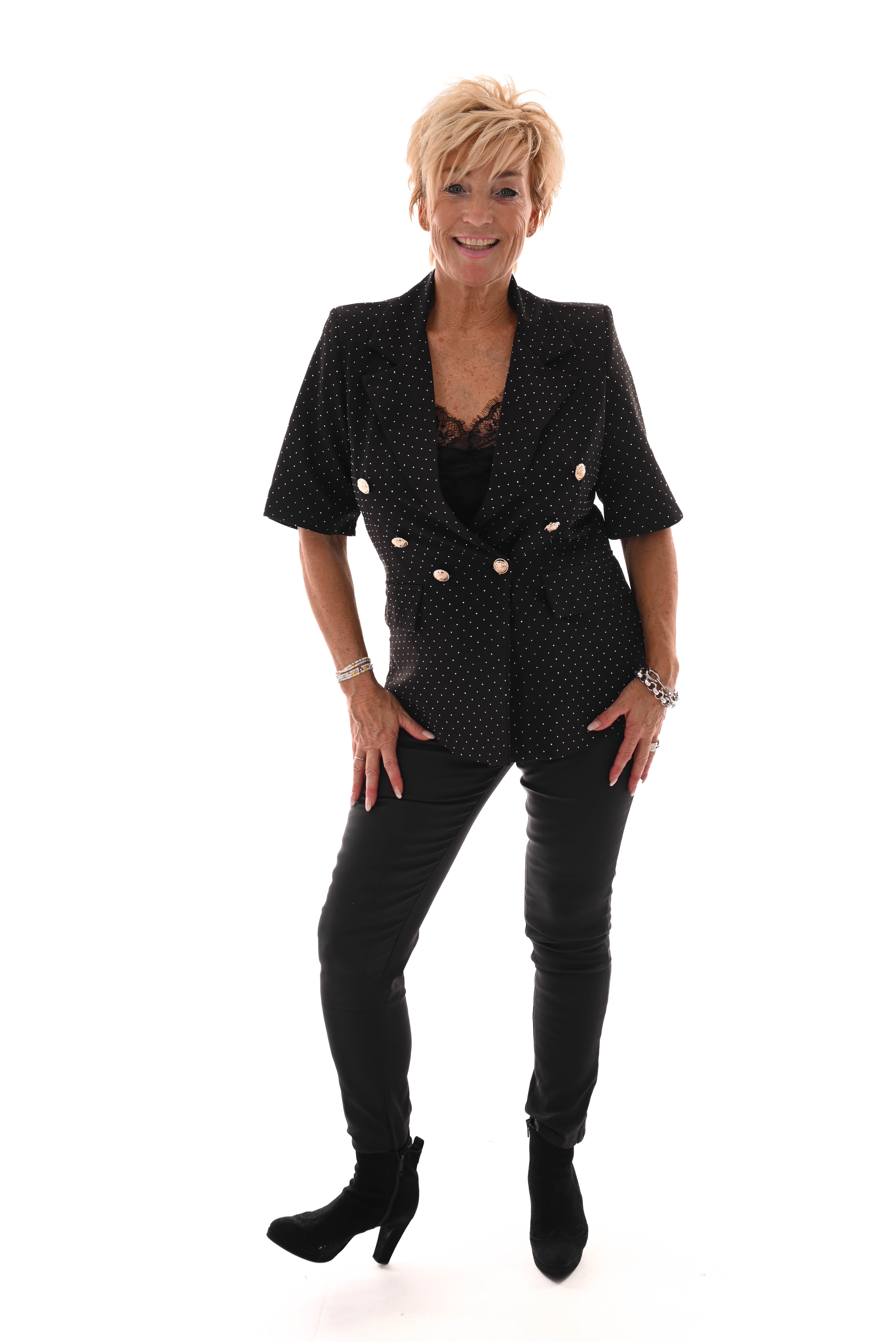 Blazer korte mouwen strass en knopen zwart/zilver
