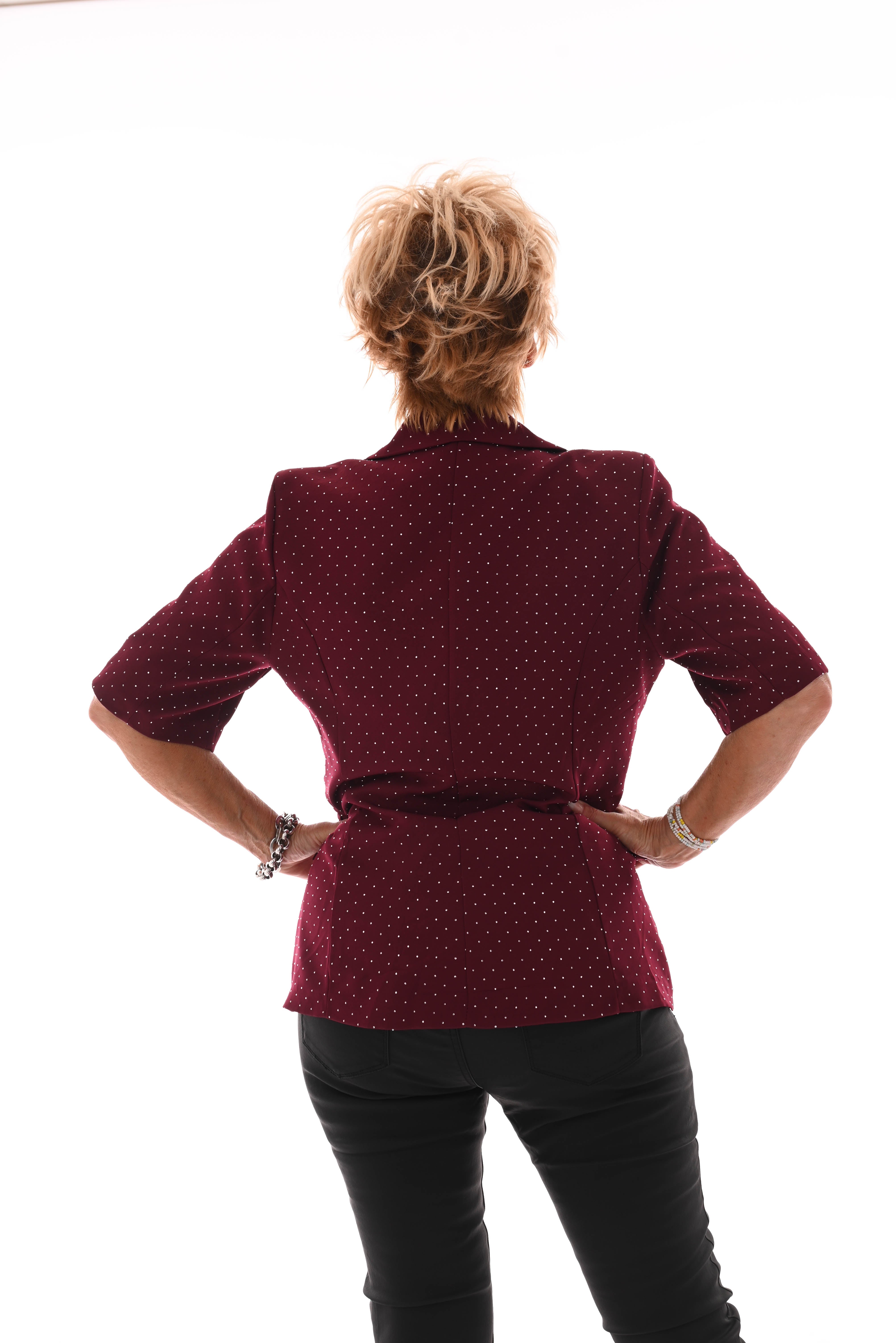 Blazer korte mouwen strass en knopen bordeaux