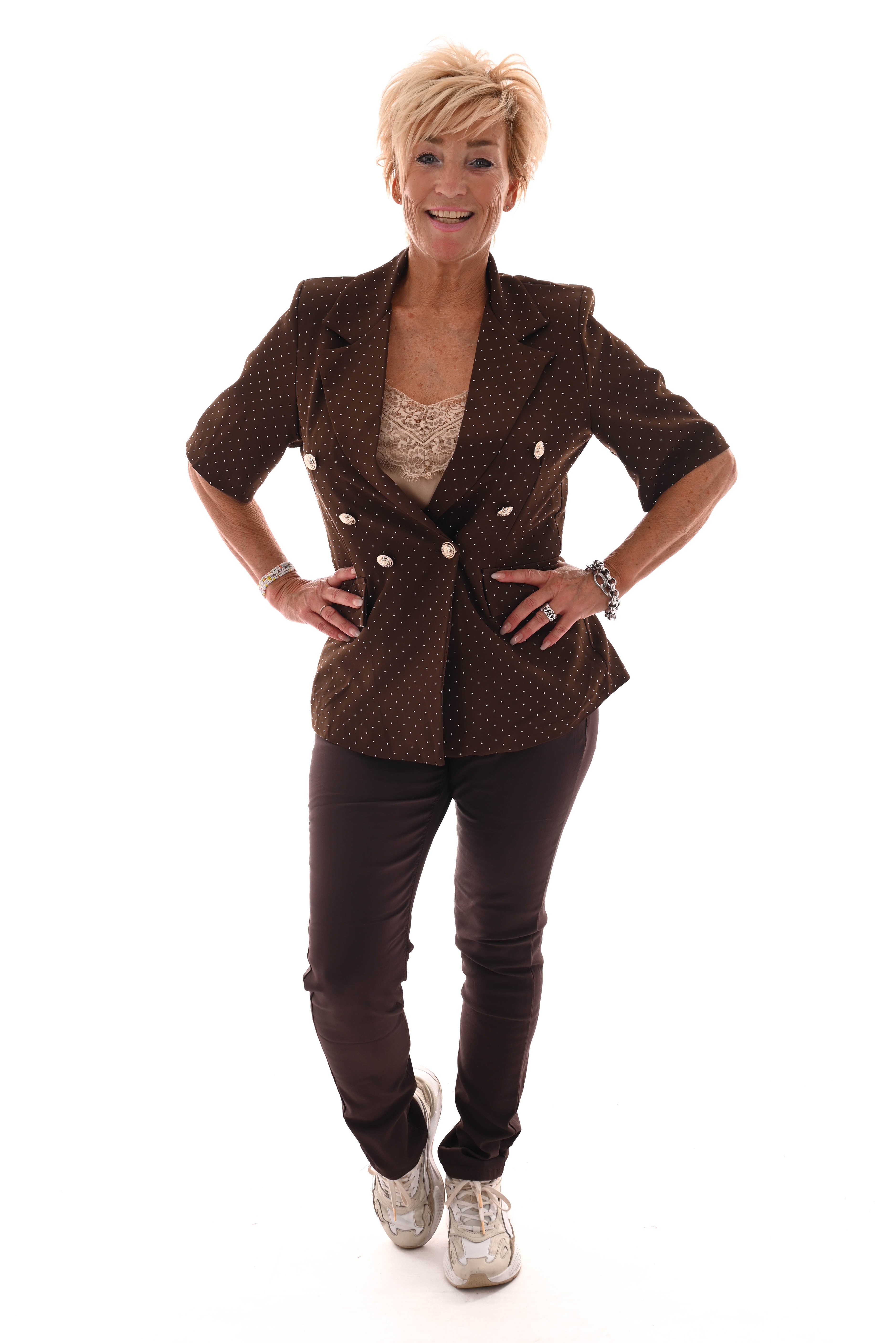 Blazer korte mouwen strass en knopen bruin