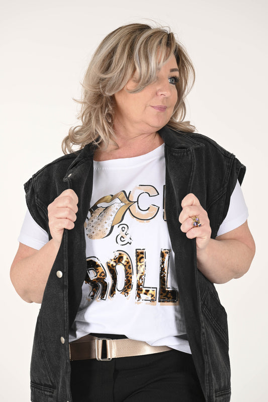 T-shirt met print rock&roll panter beige