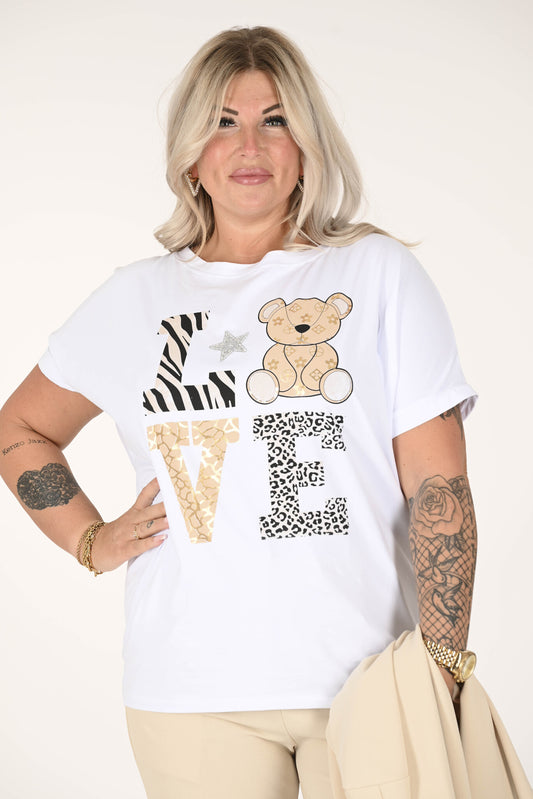 T-shirt korte mouwen teddybeer love beige