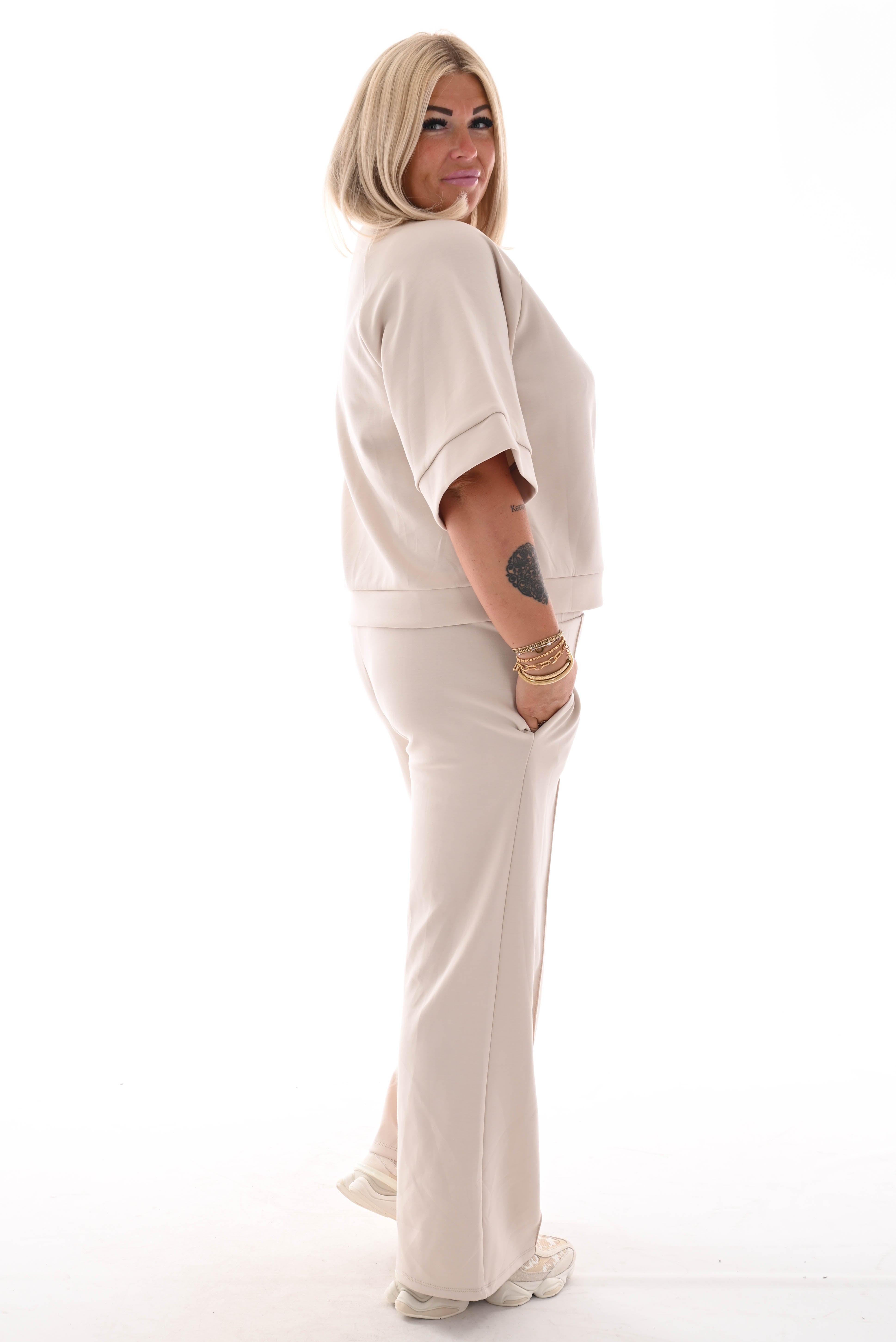 Tweedelig joggingspak applicatie wijde pijp beige