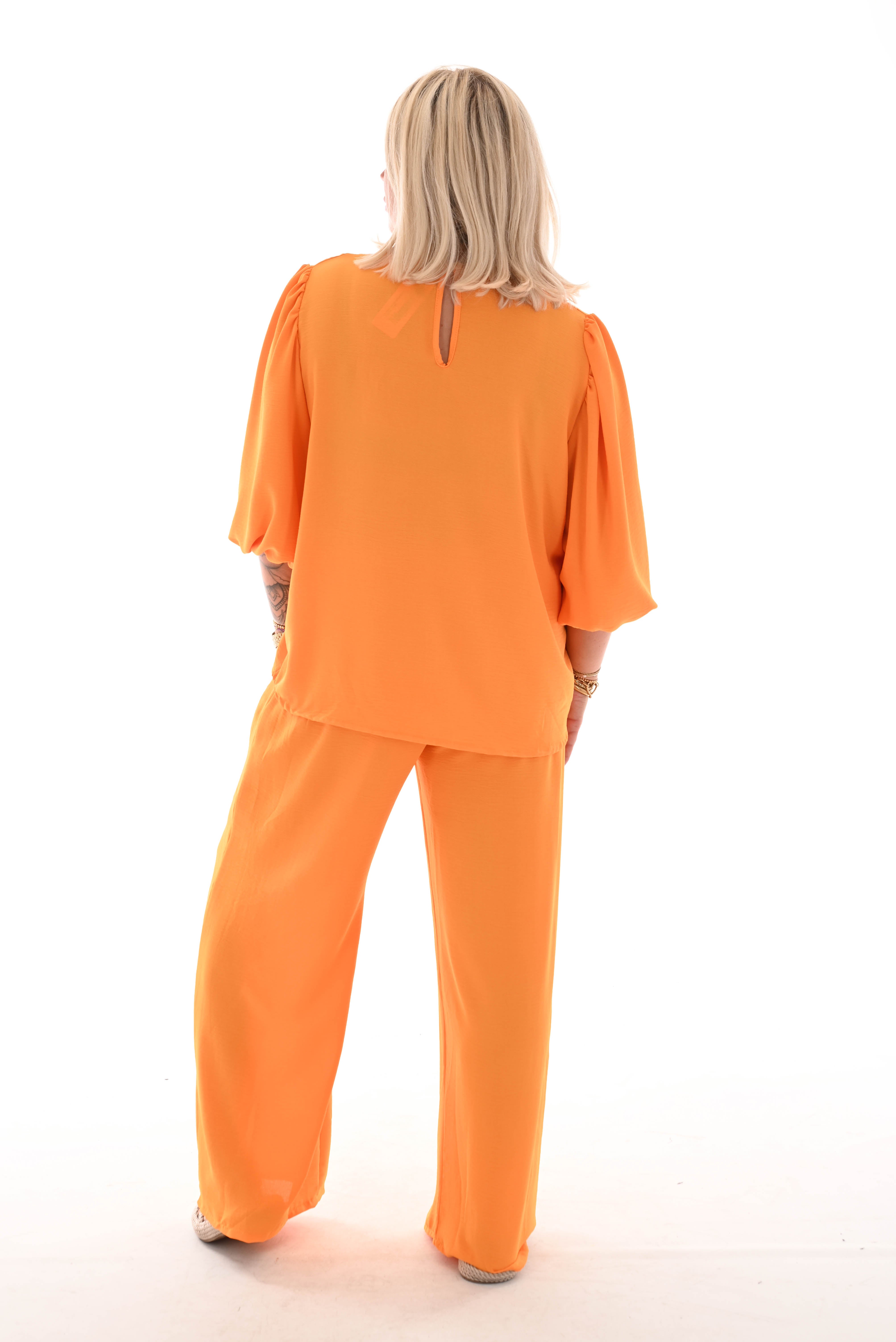 Tweedelig pak 3/4e pofmouwen uni oranje