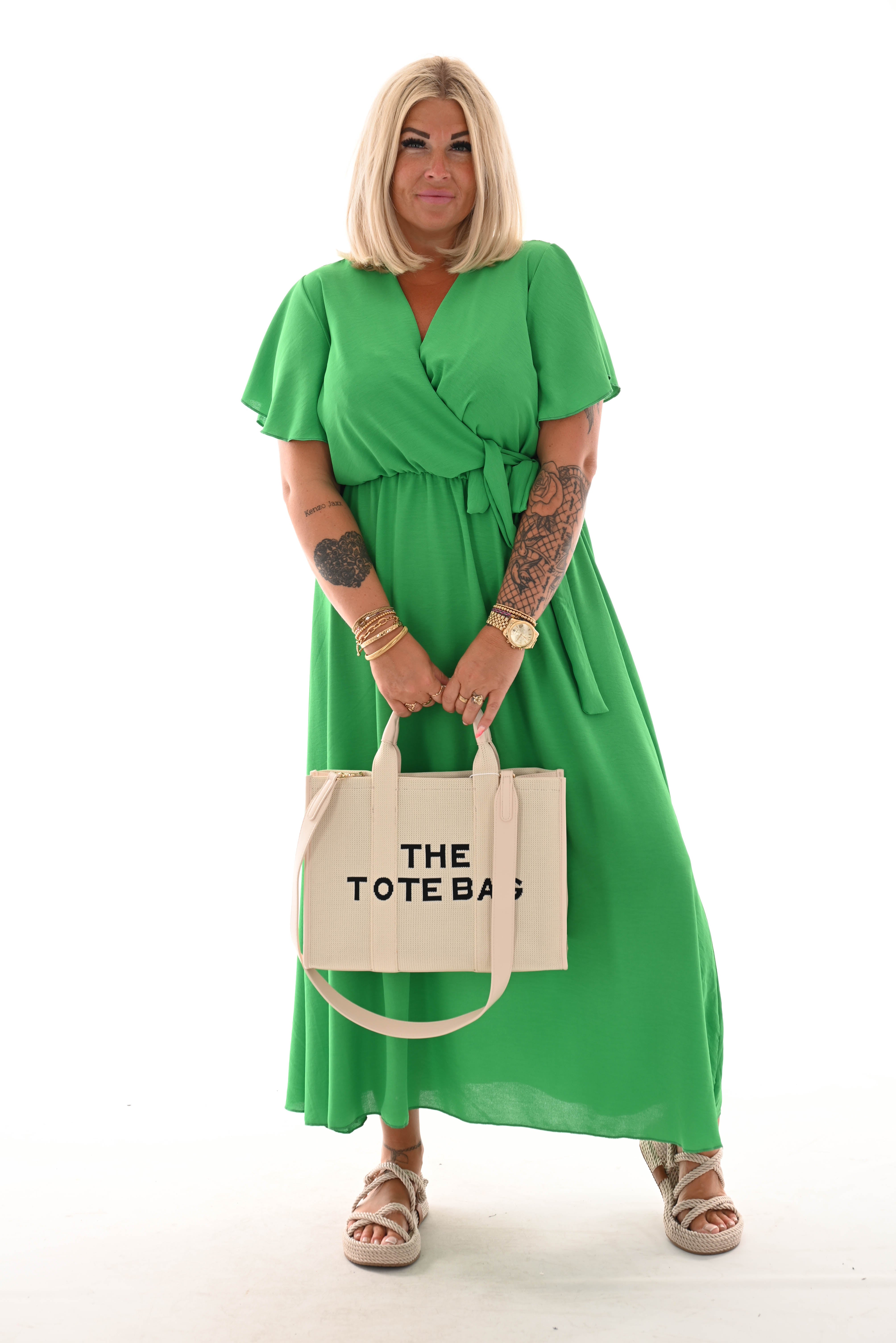 Maxi jurk met strik uni groen