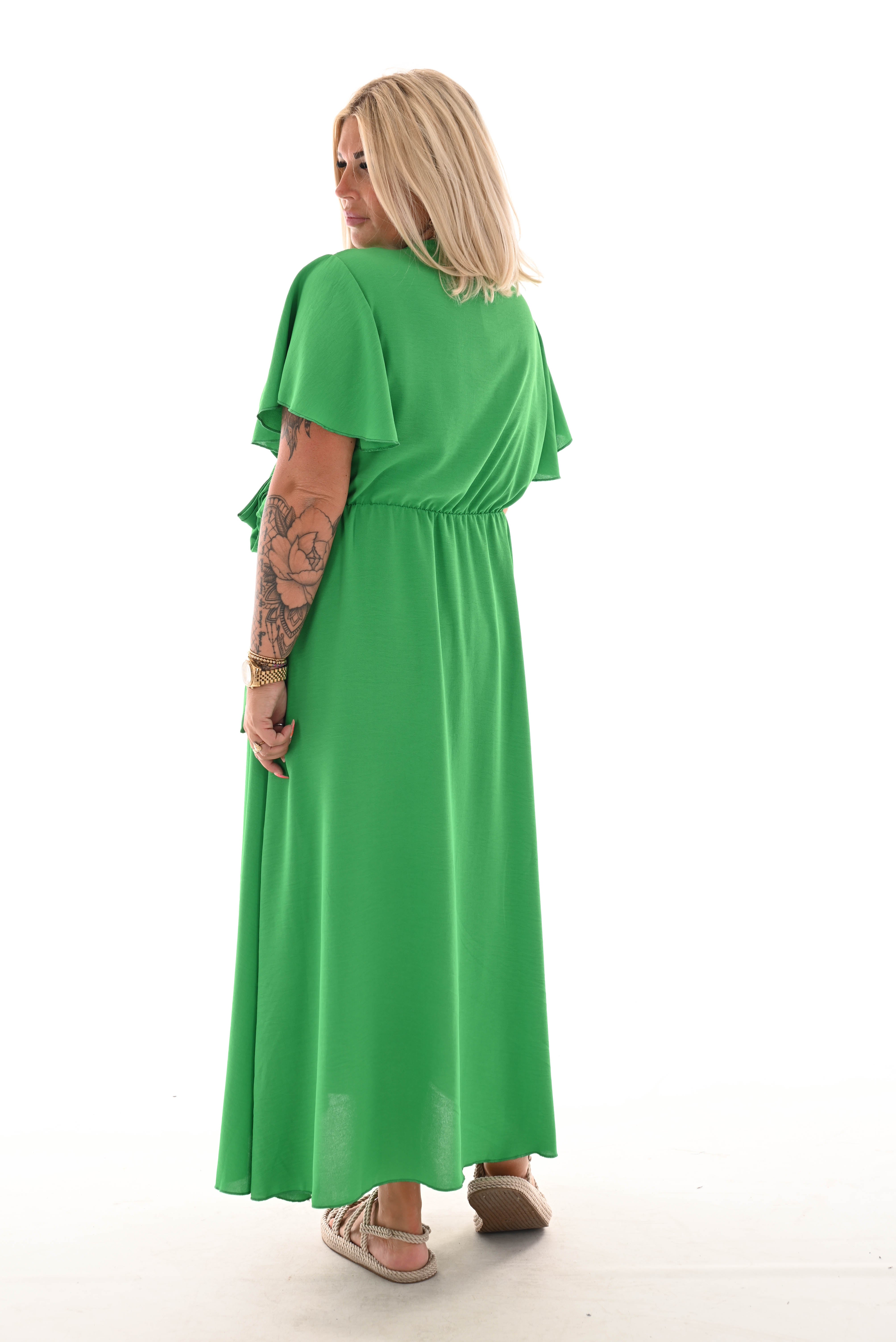 Maxi jurk met strik uni groen