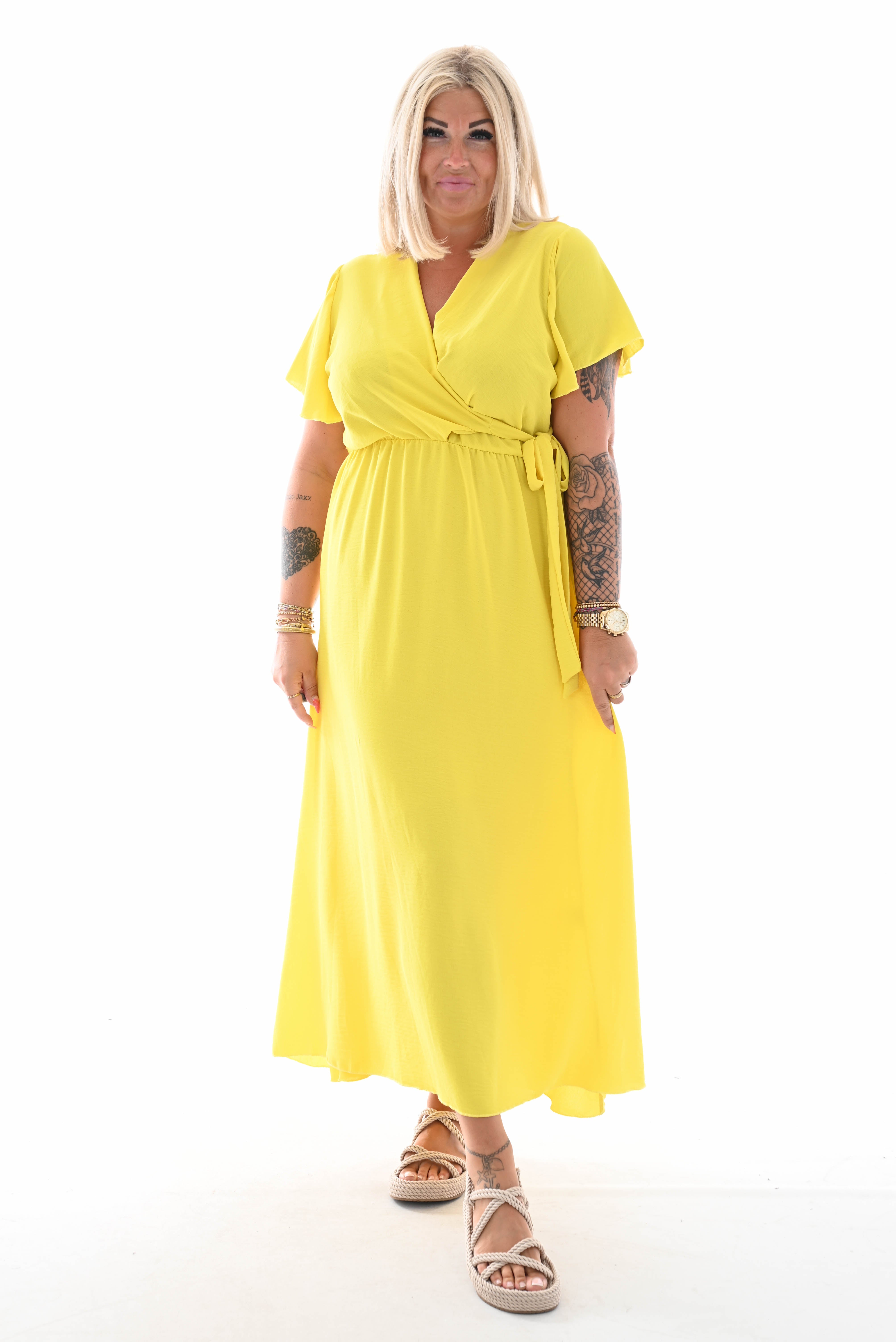 Maxi jurk met strik uni geel