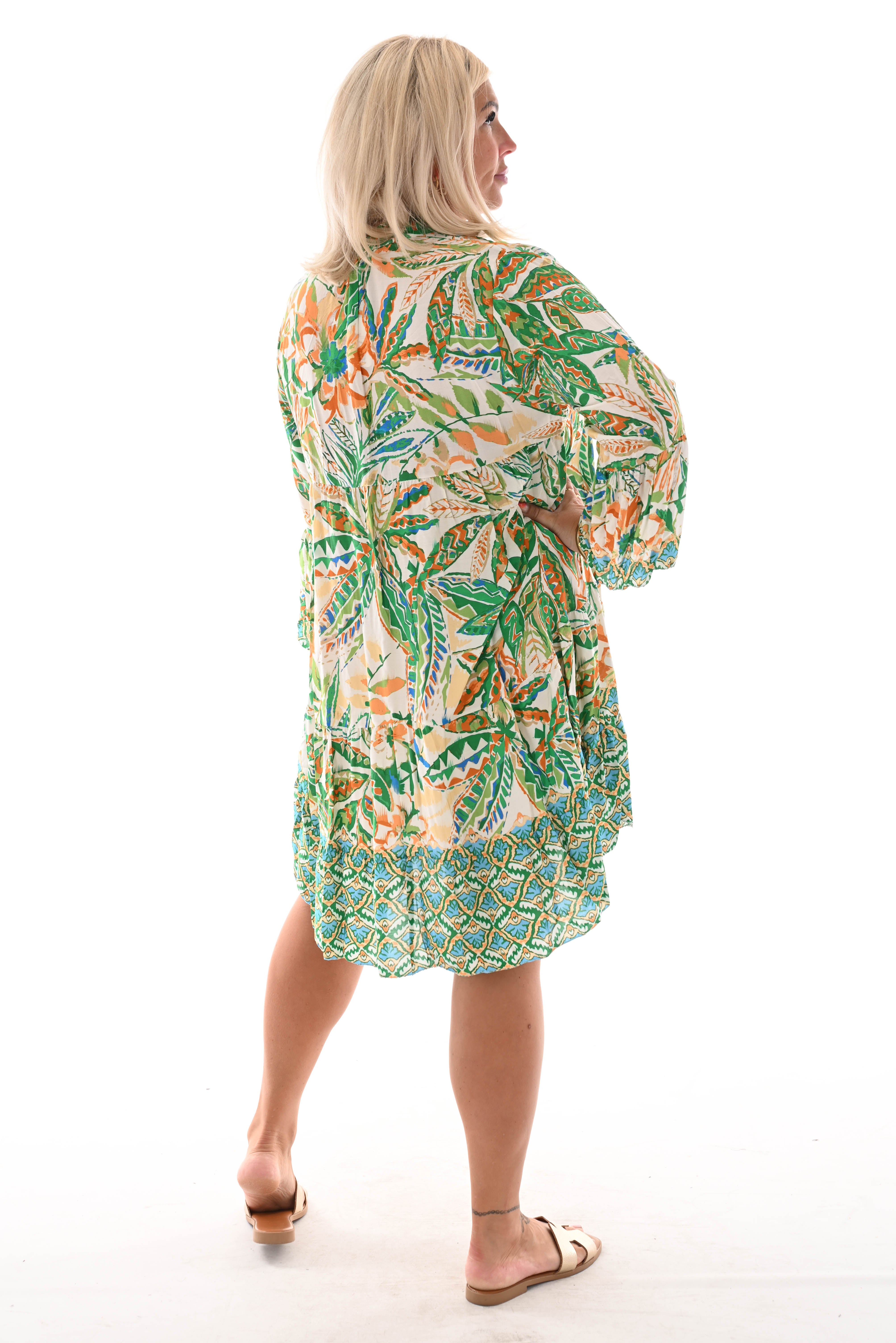Tuniek 3/4e mouwen bladeren print groen