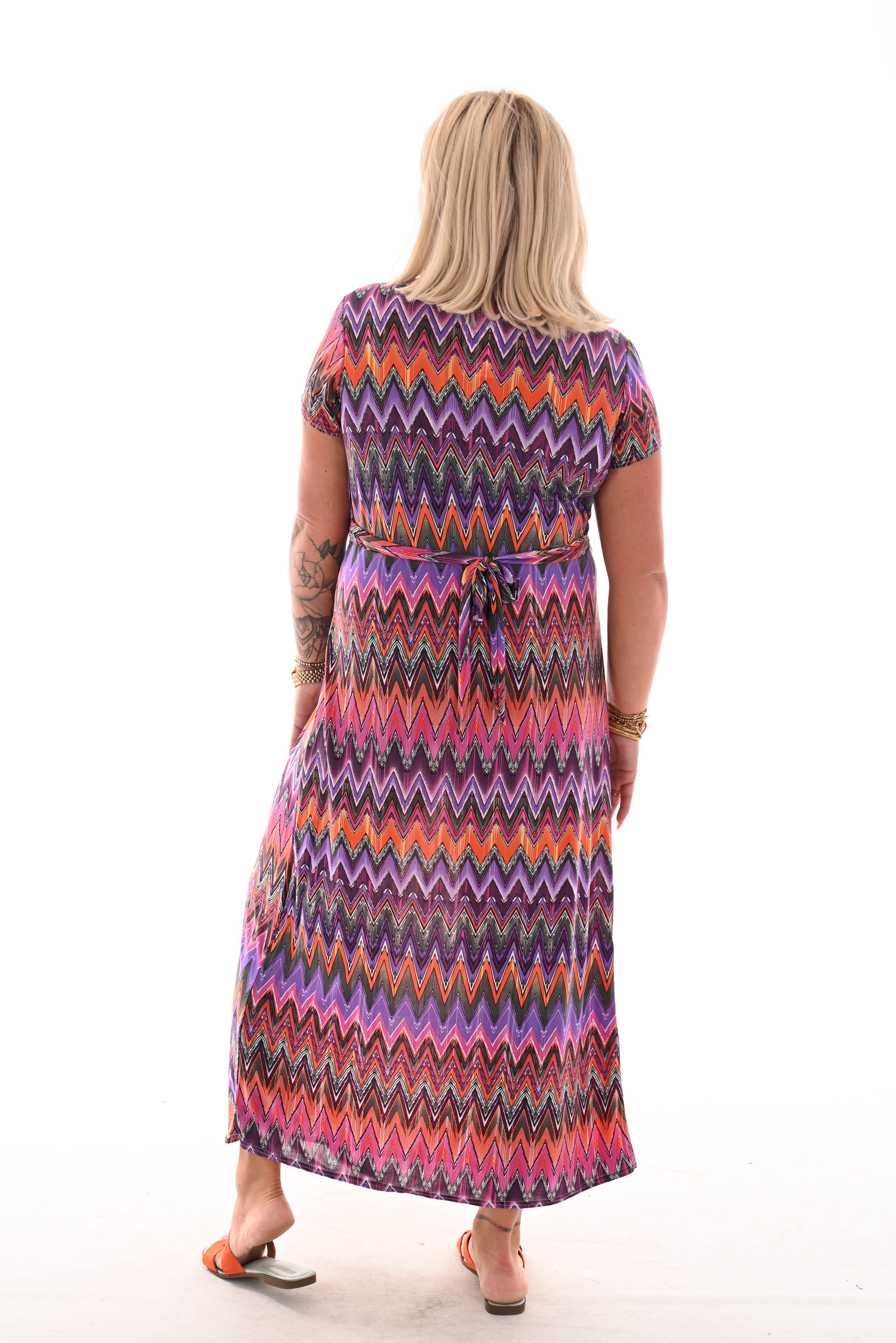 Lange jurk knoopdetail print zigzag paars