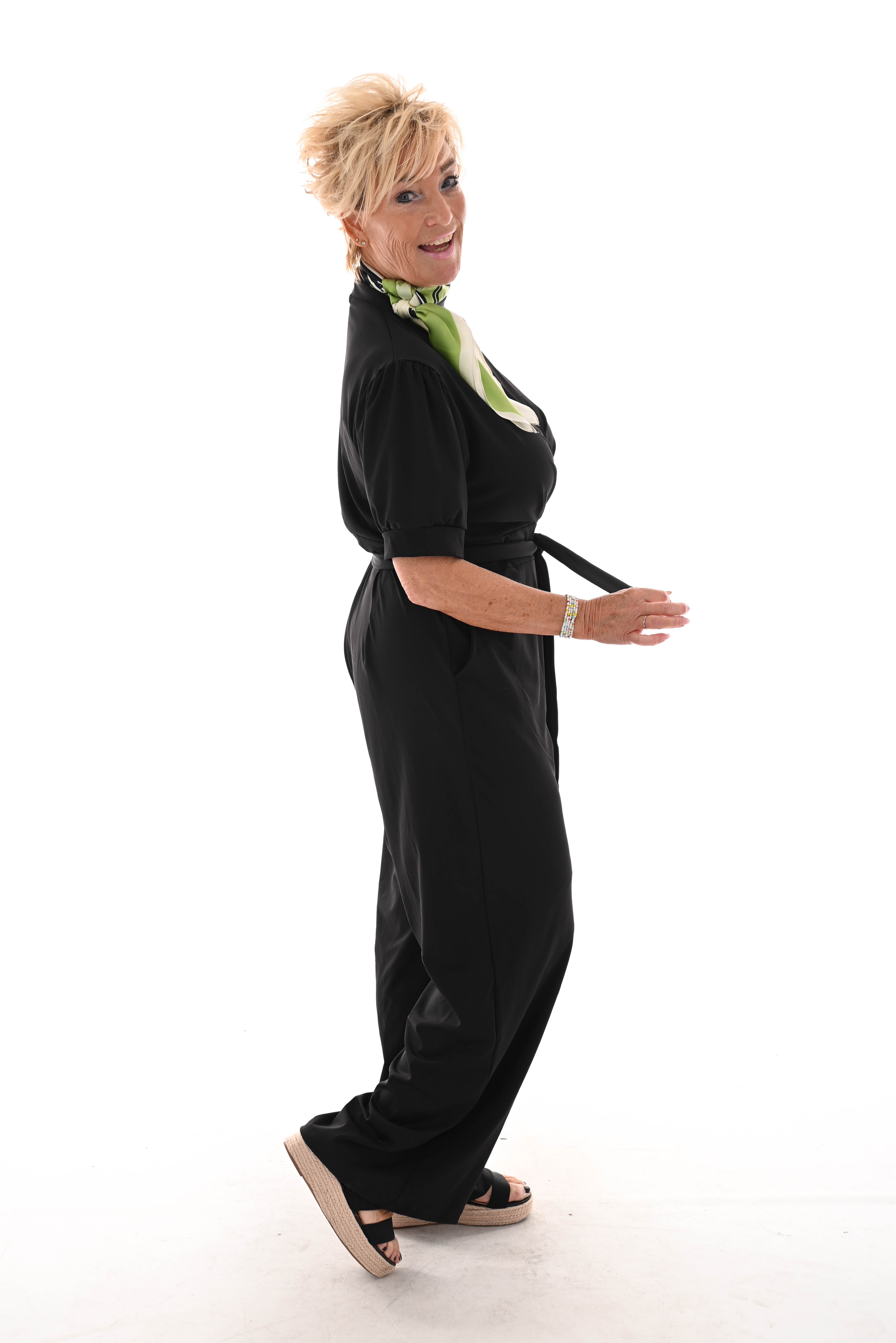 Jumpsuit overslag met strik uni zwart