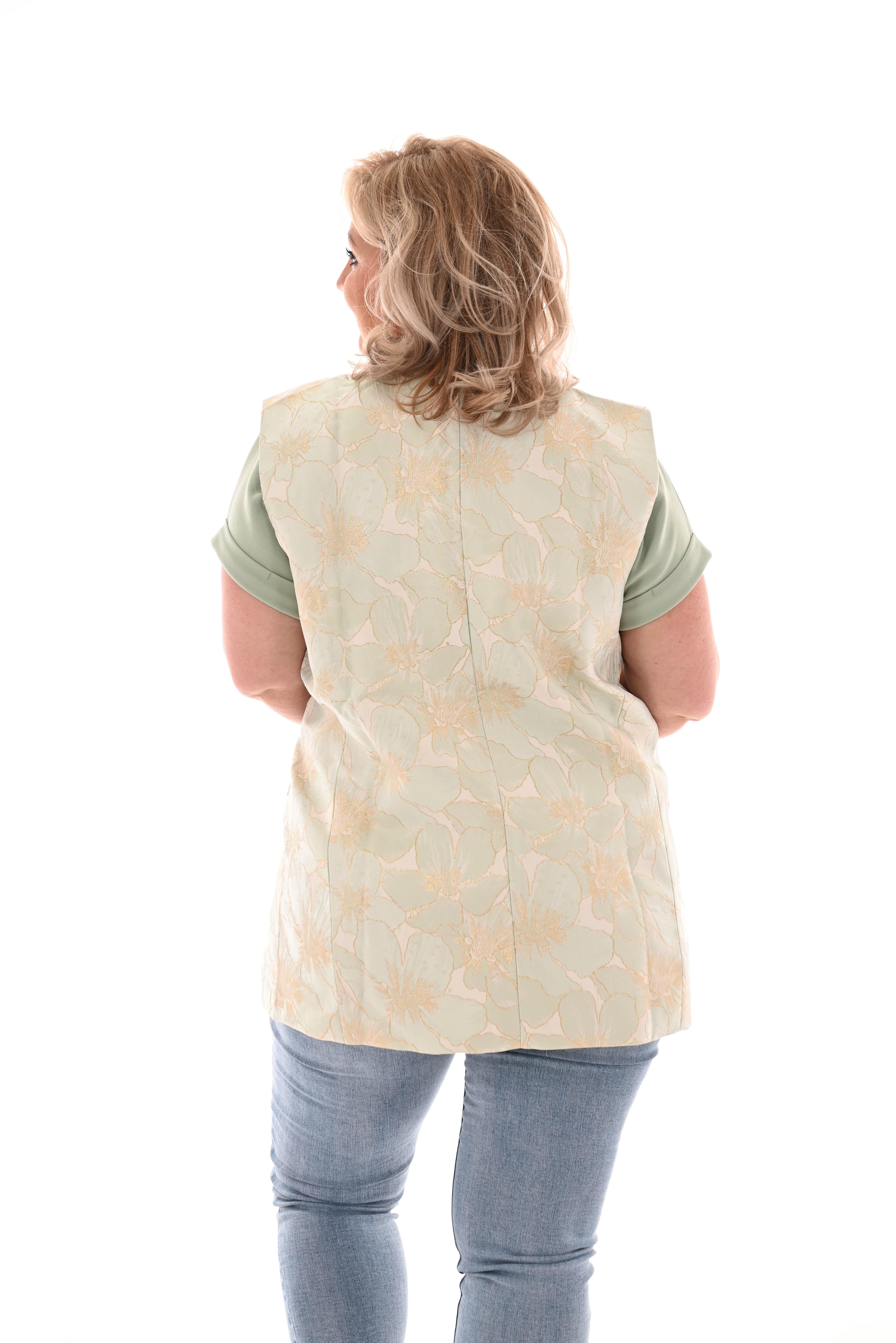 Gilet silky bloemen lichtgroen