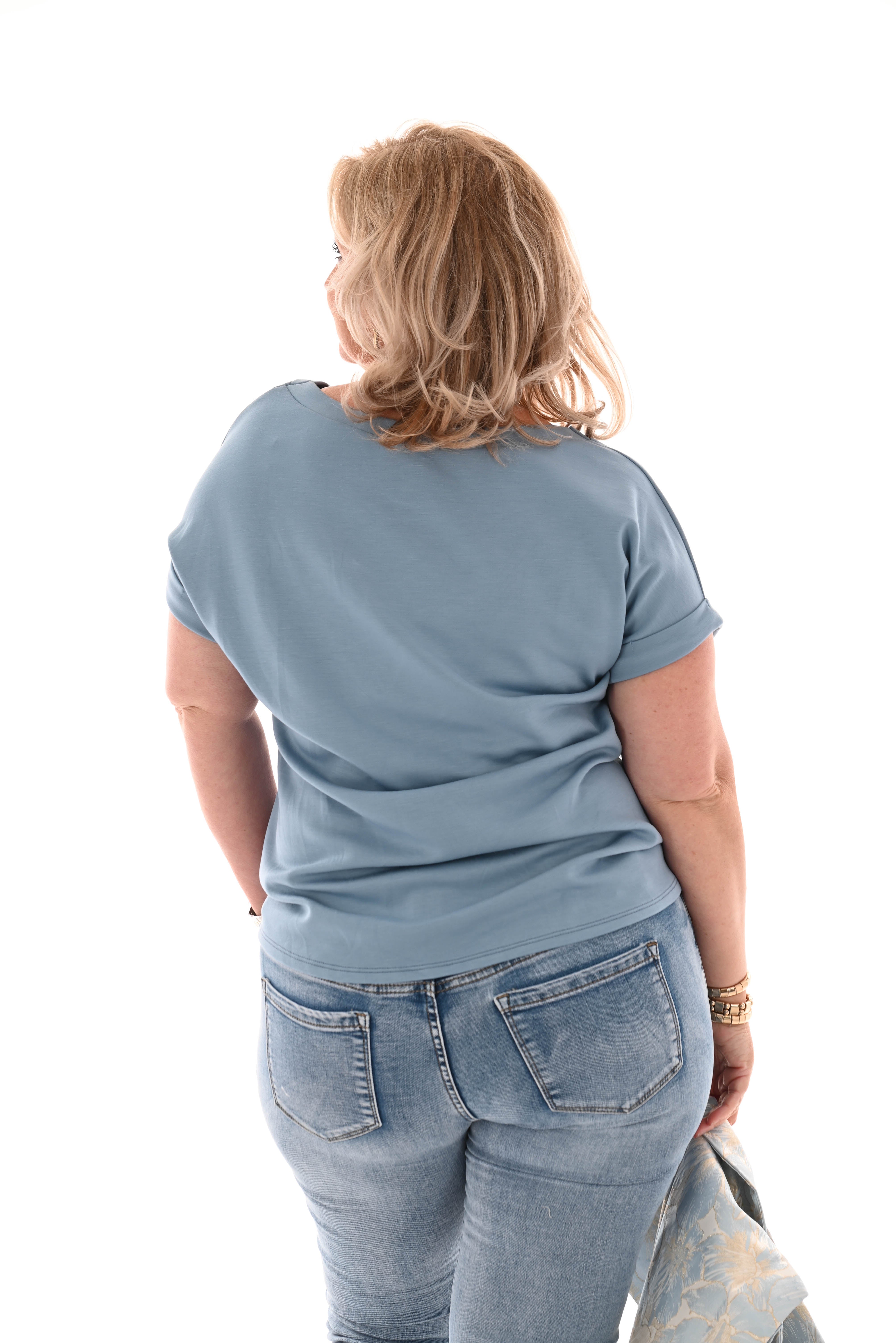 Shirt korte mouwen uni jeansblauw