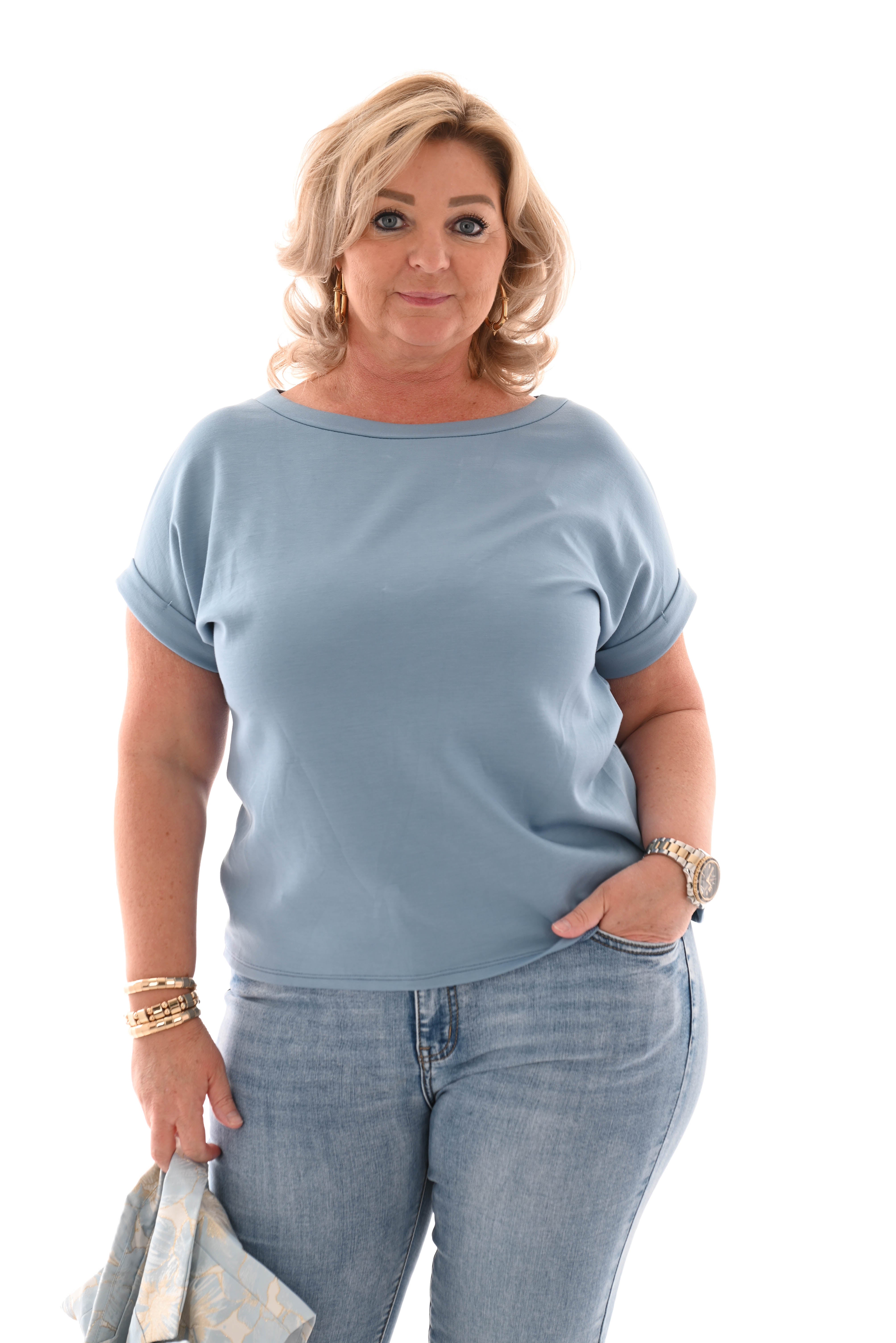 Shirt korte mouwen uni jeansblauw