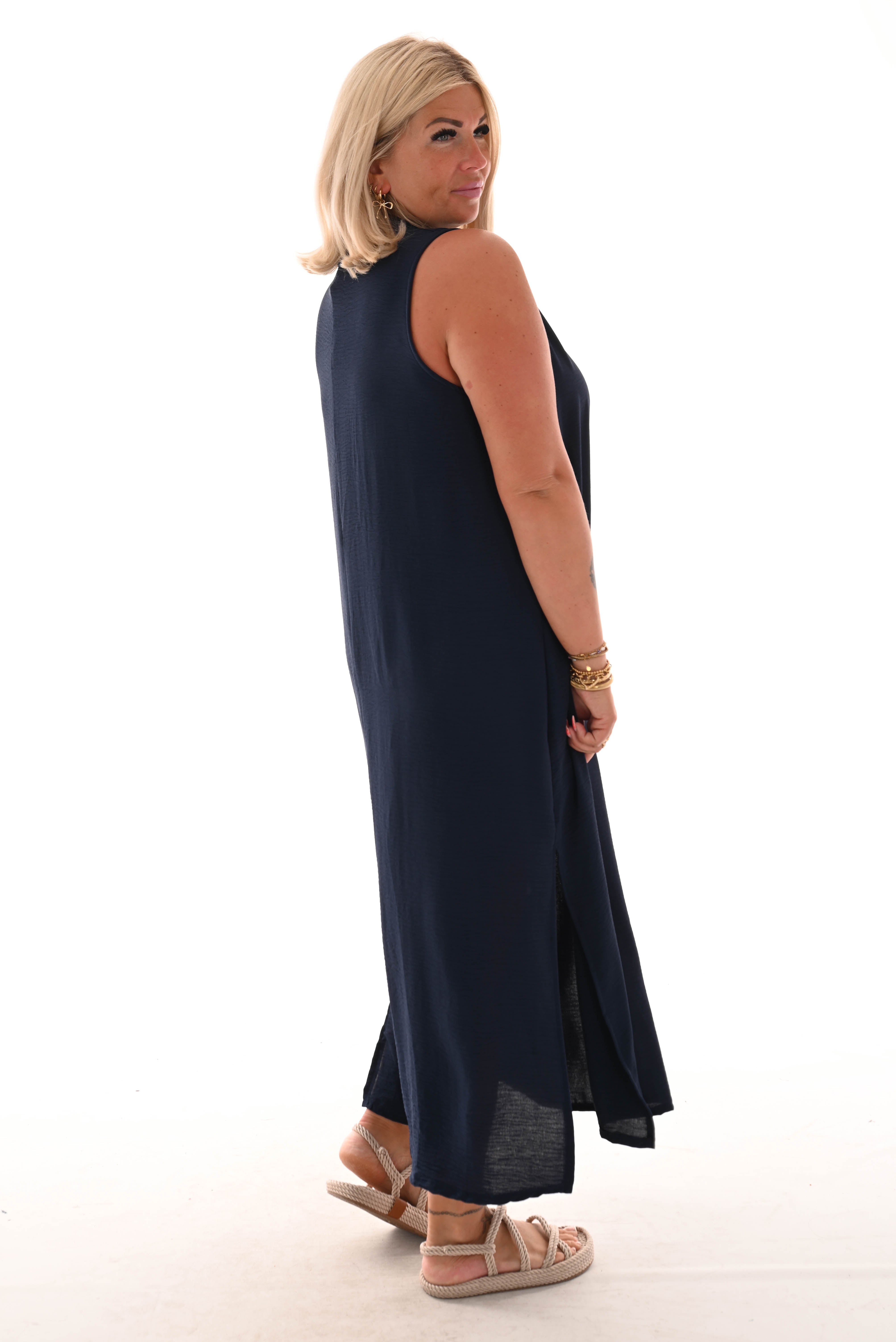 Mouweloze jurk v-hals uni marineblauw
