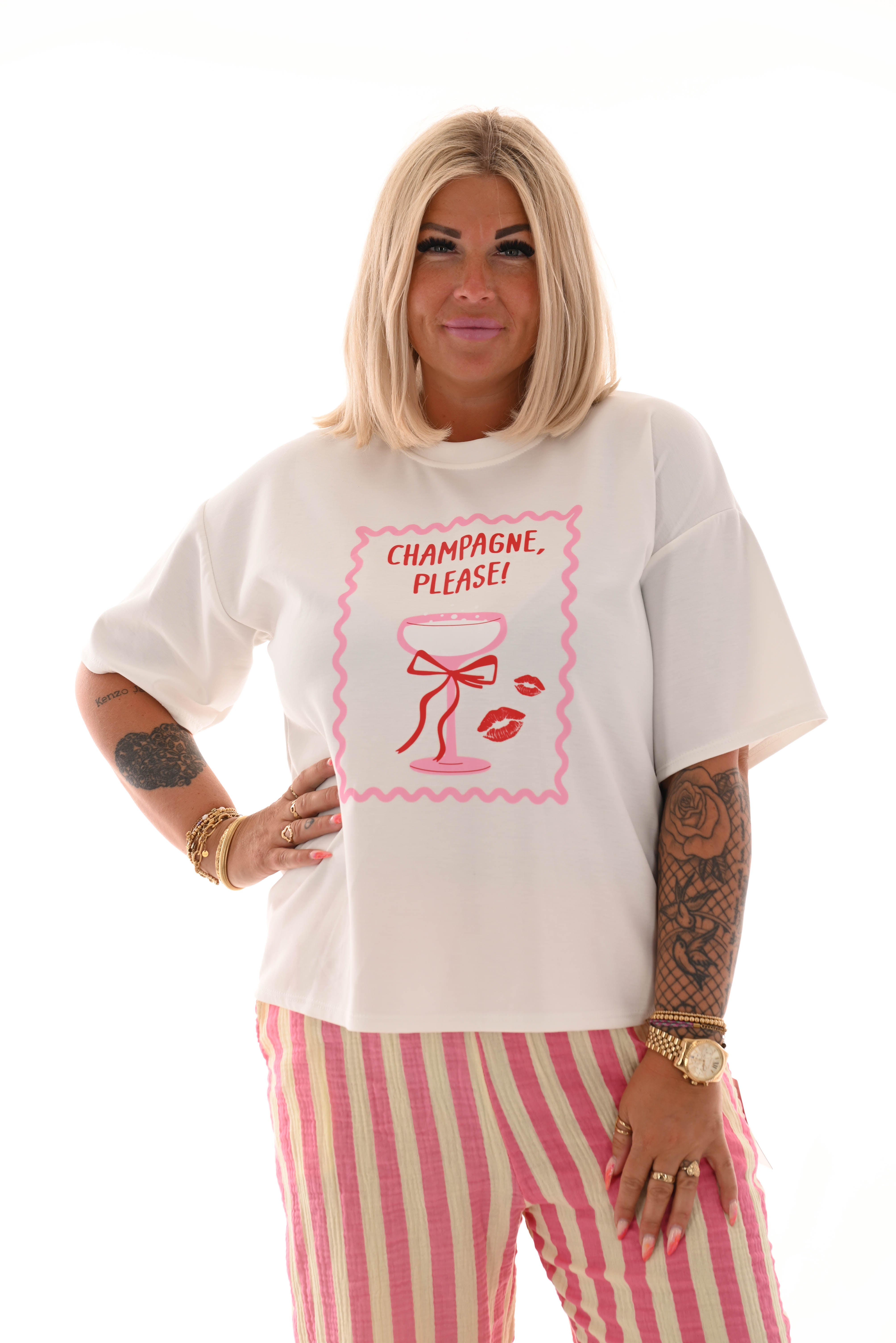 Sweater korte mouwen champagne please
