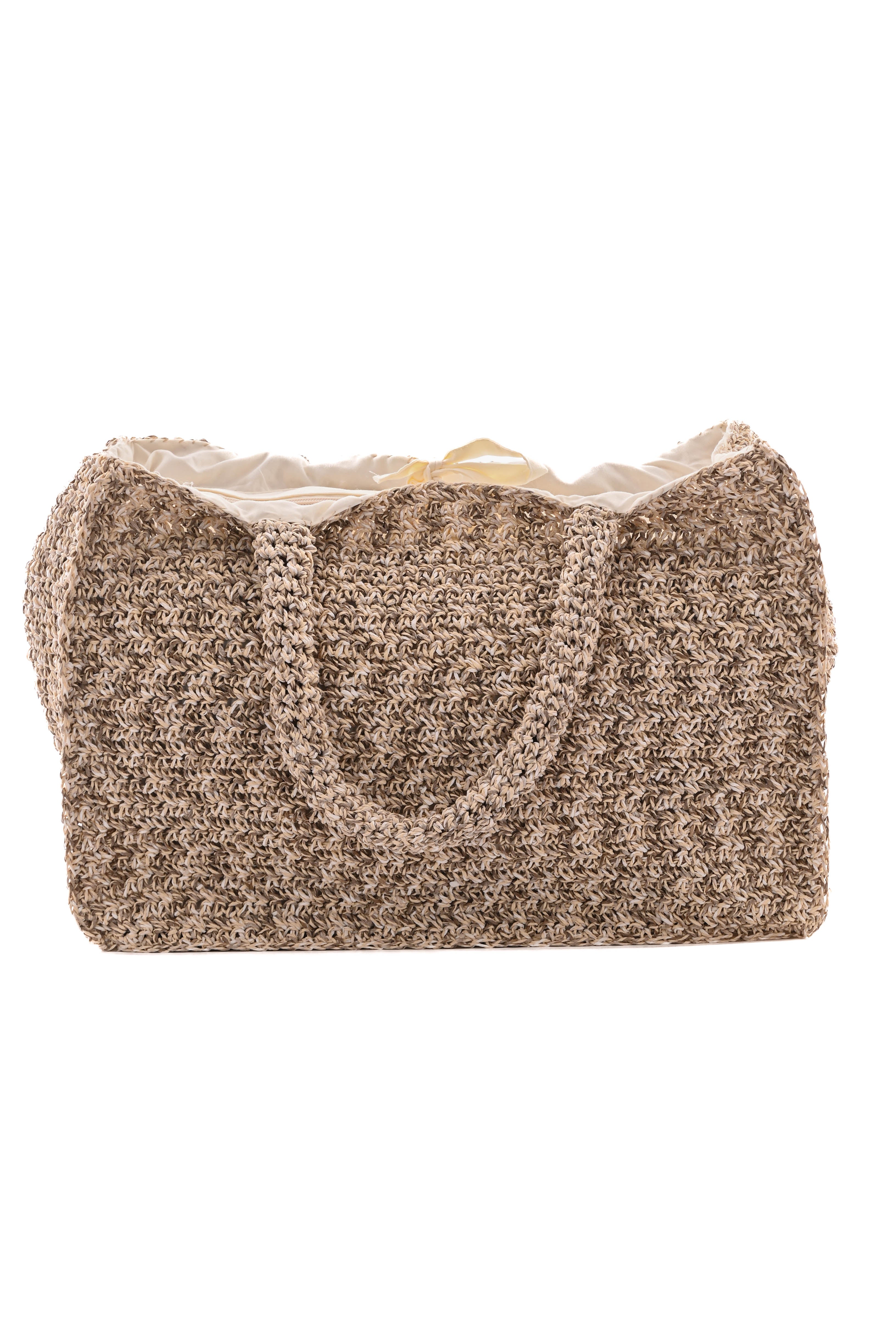 Geweven strandtas creme/bruin
