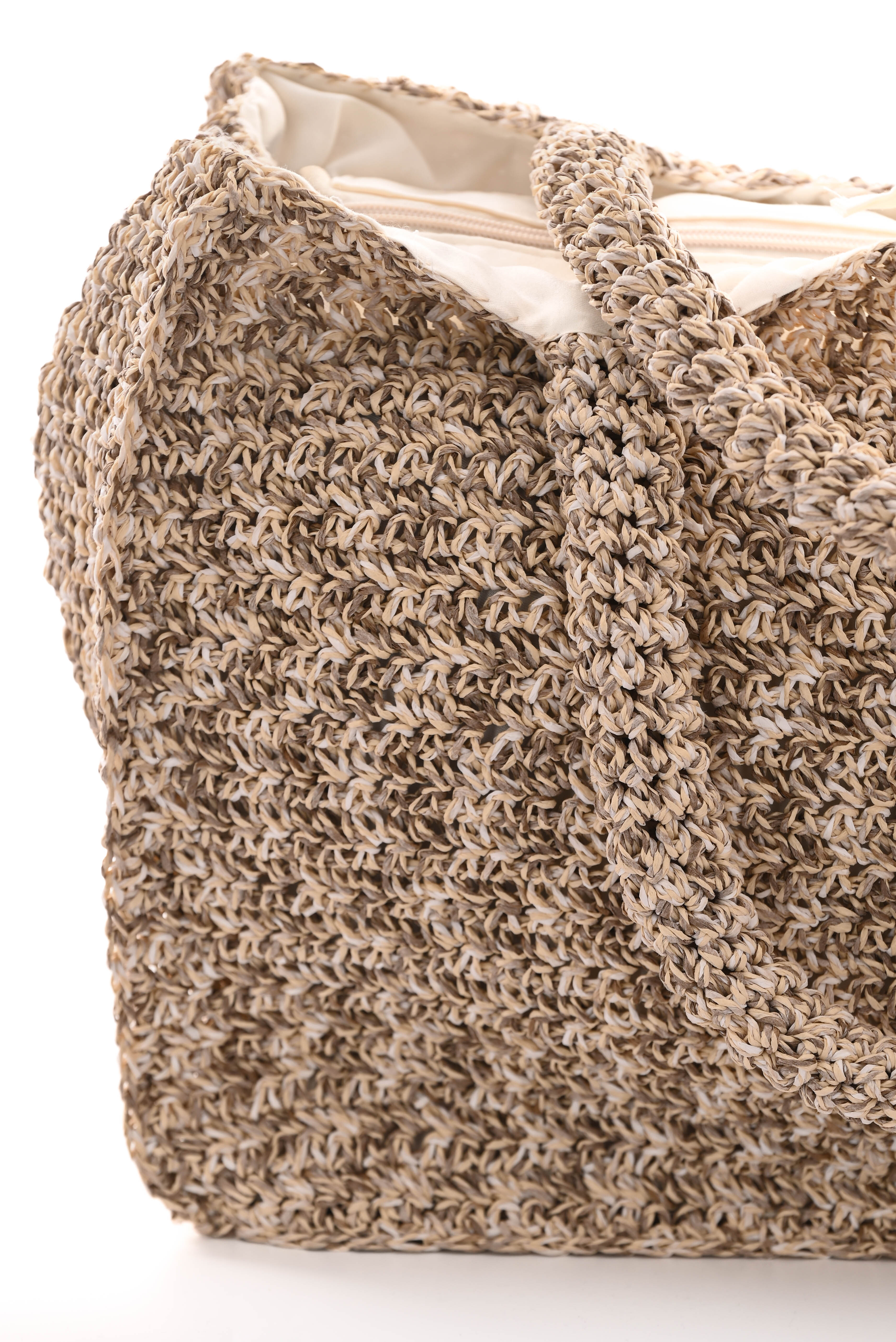Geweven strandtas creme/bruin