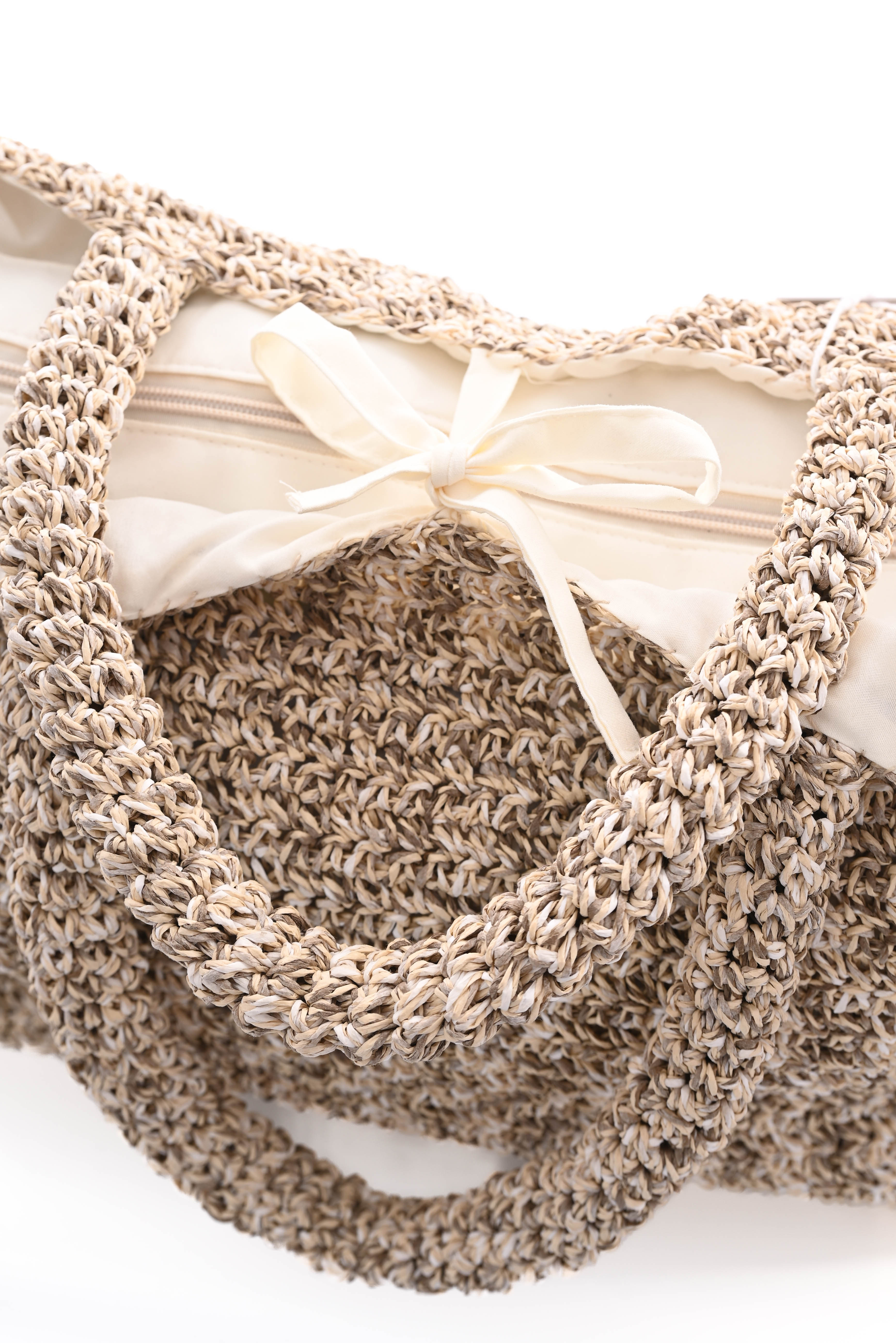 Geweven strandtas creme/bruin