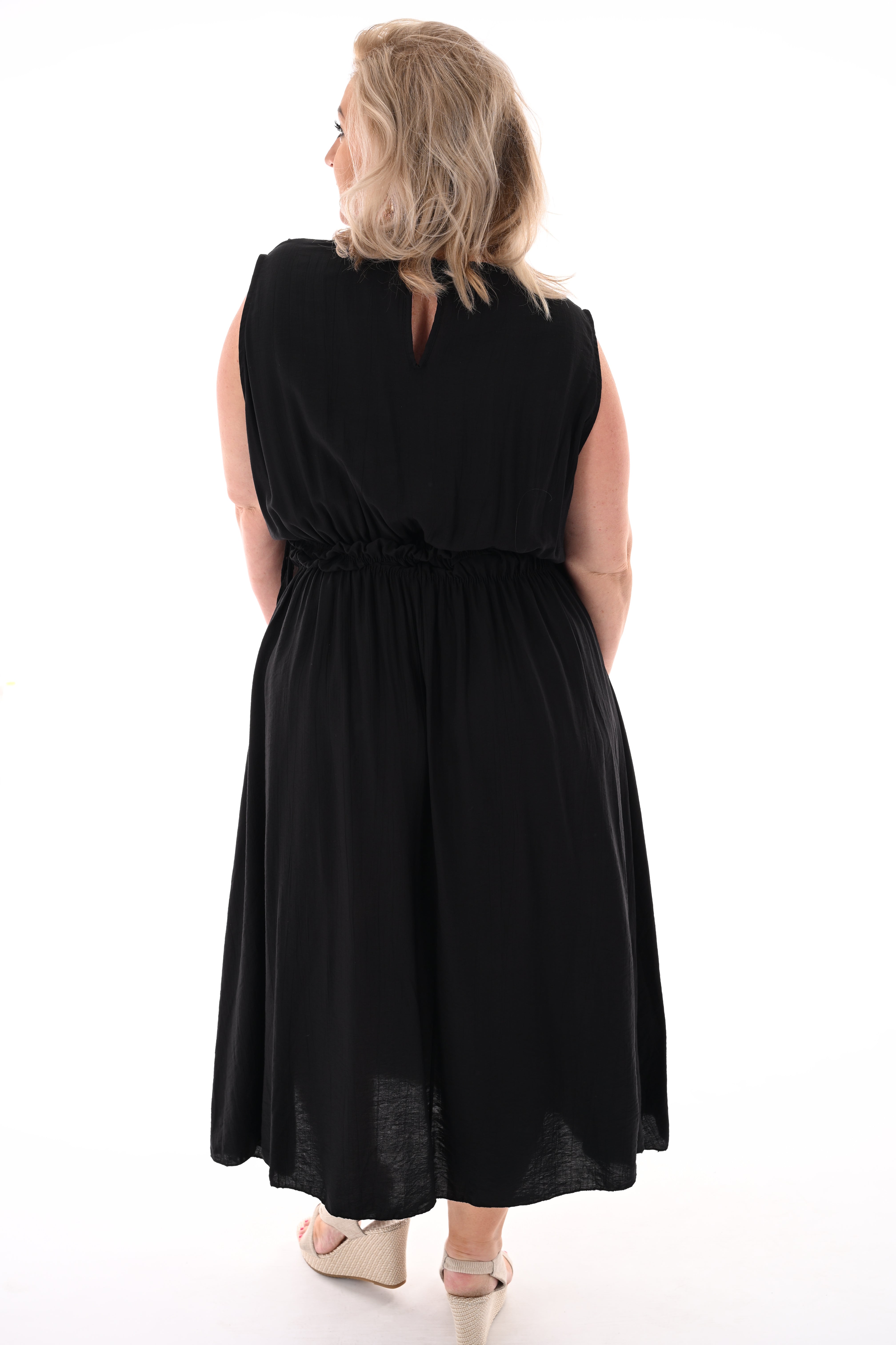 Lange jurk gedrapeerde taille zwart