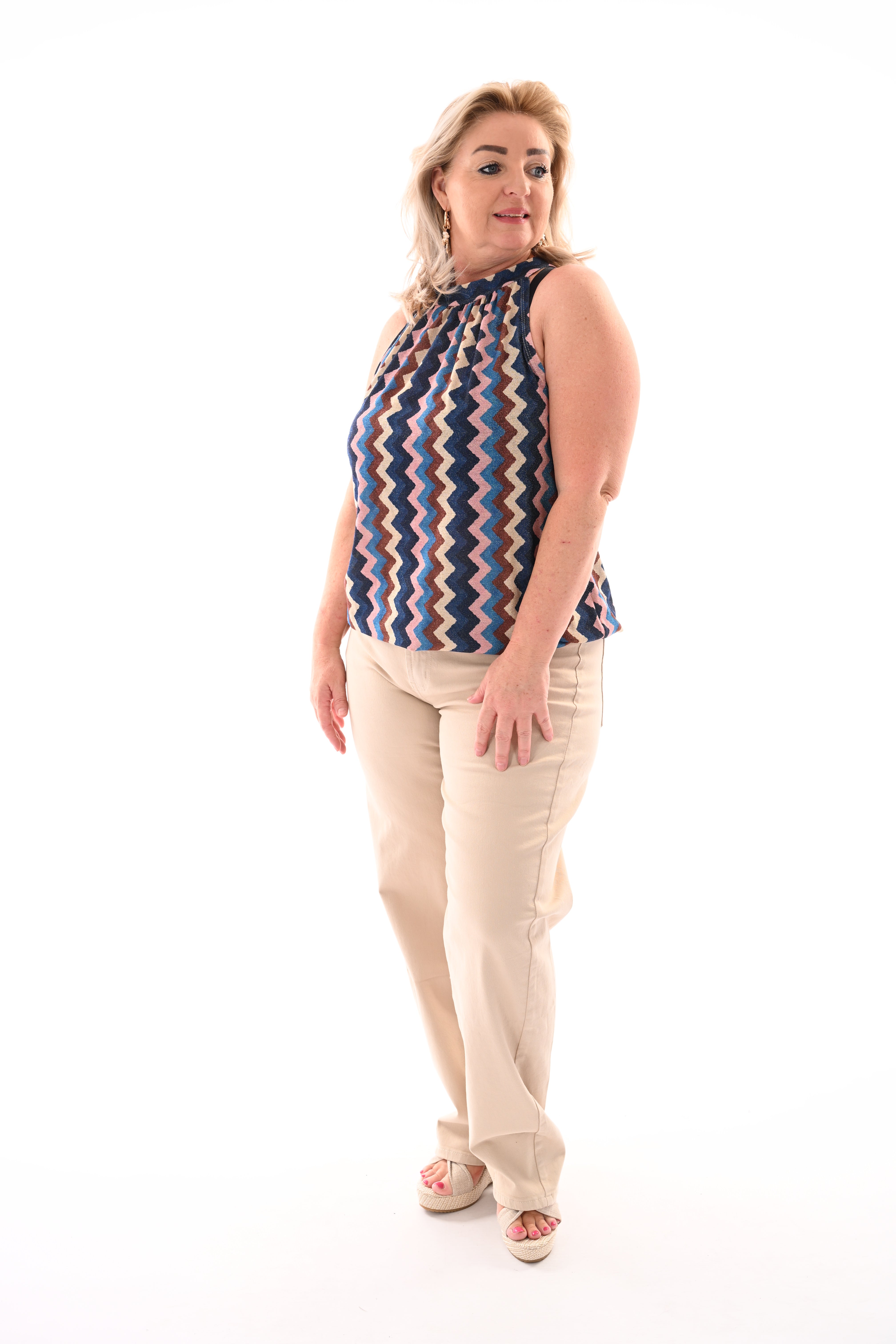 Halter top zigzag glitters marineblauw