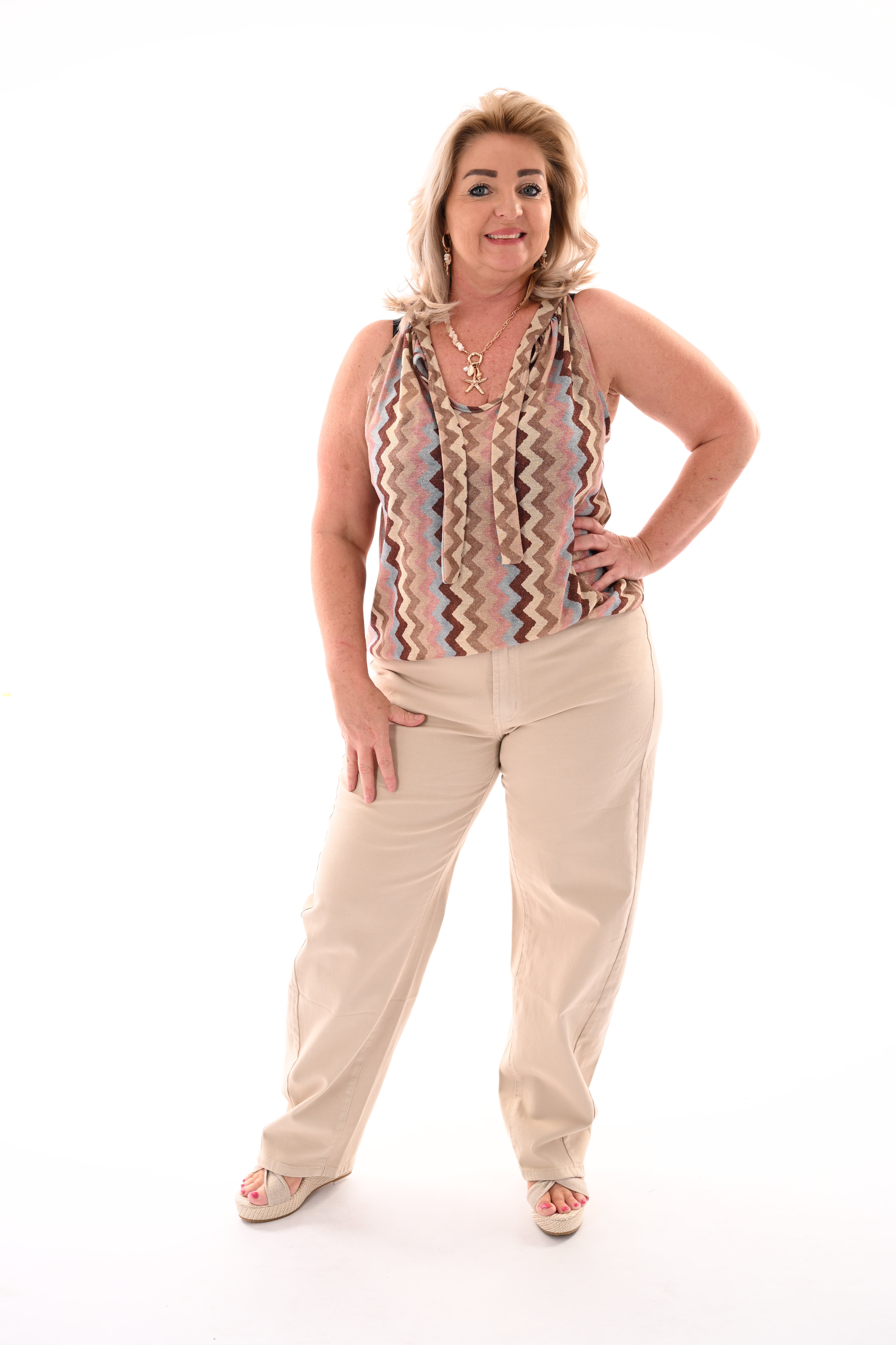Halter top zigzag glitters beige