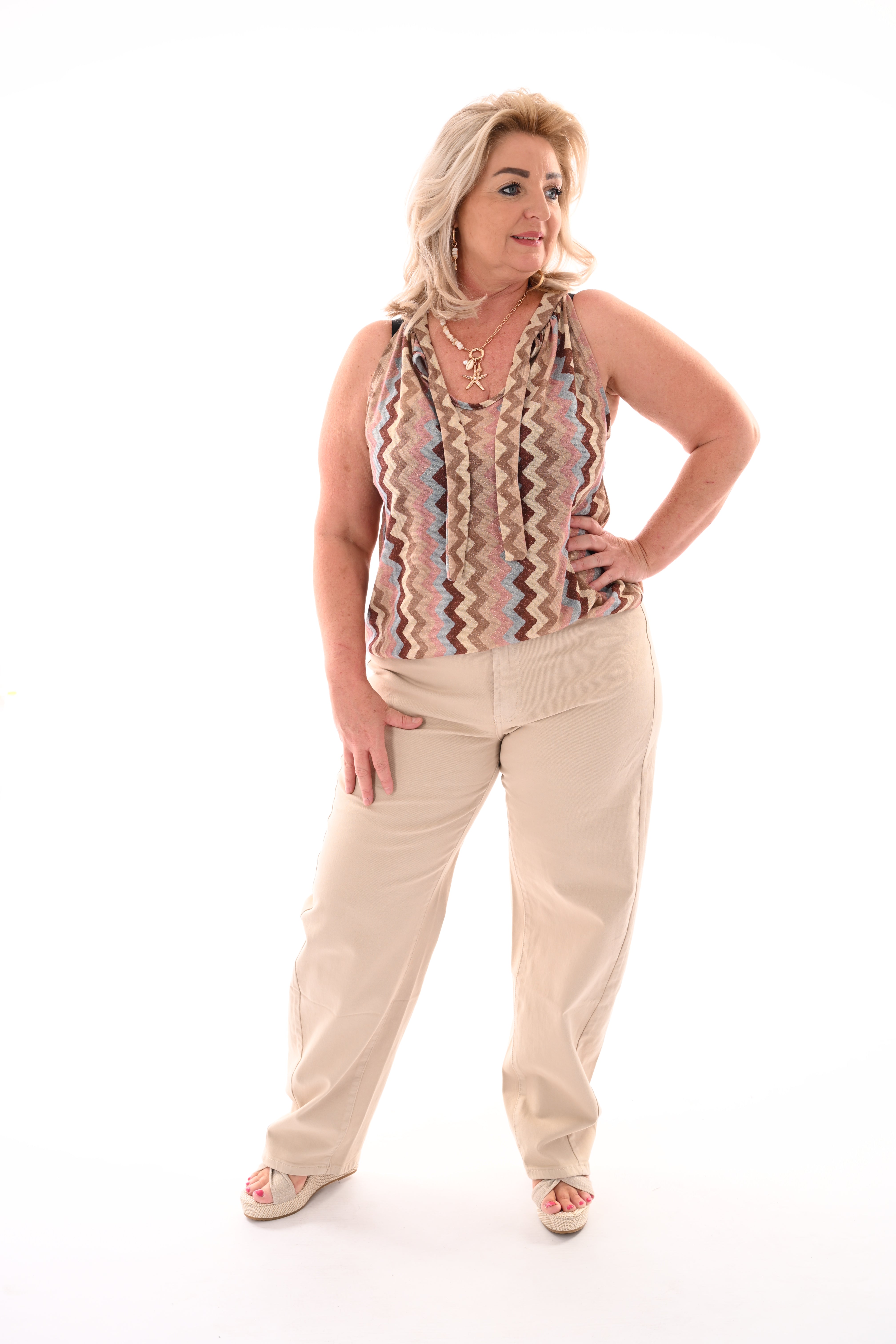 Halter top zigzag glitters beige