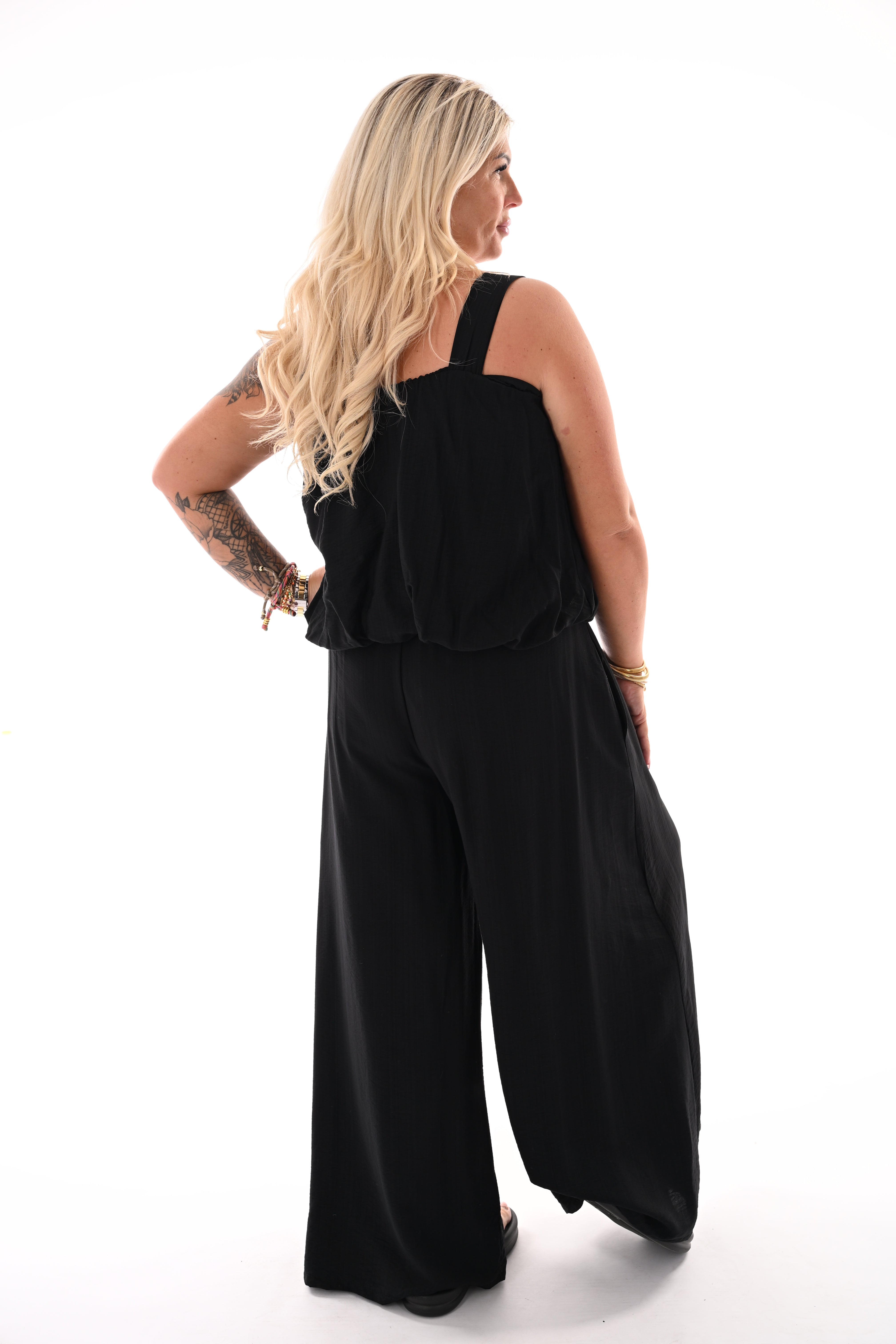 Tweedelig set korte ballon top zwart