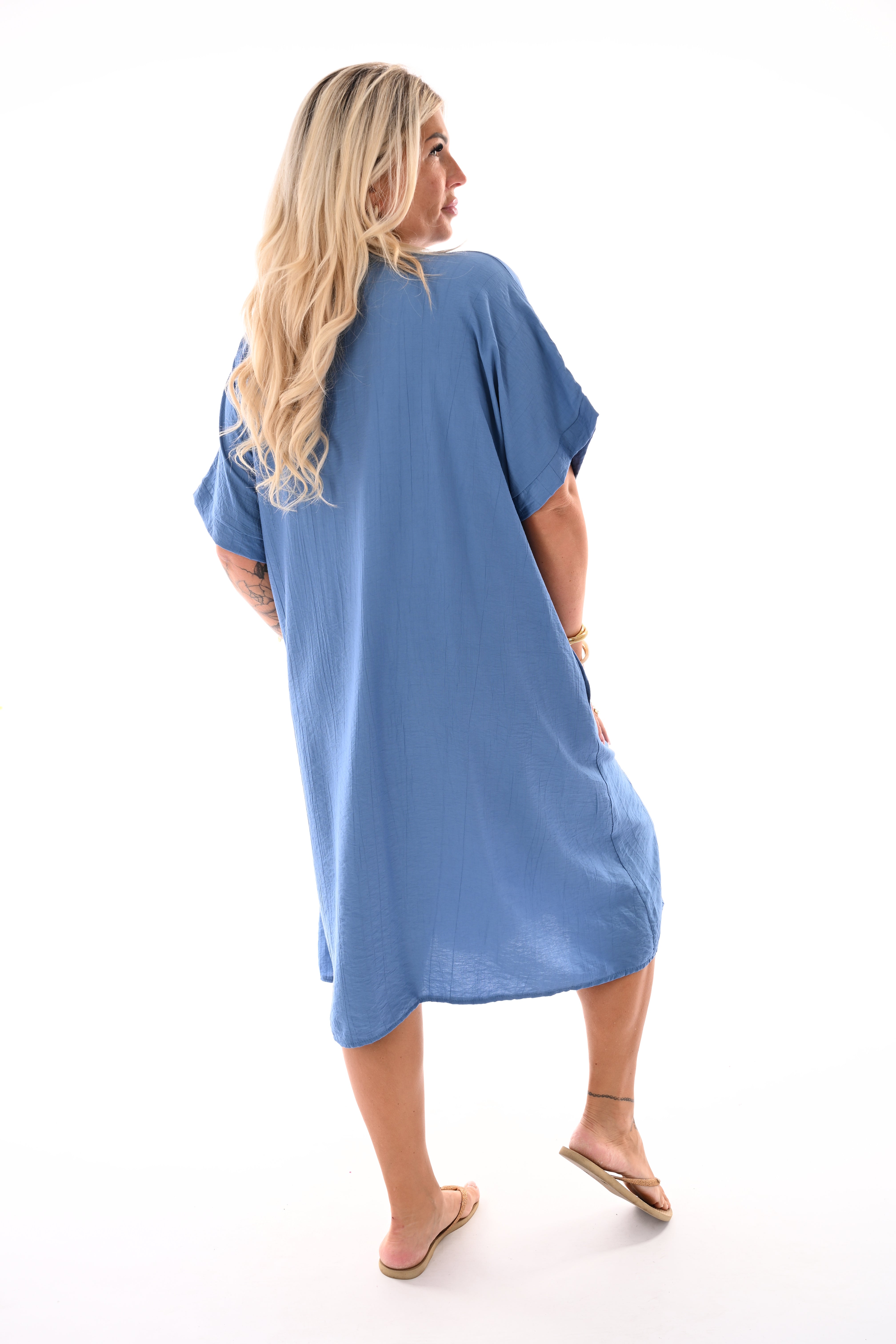 Tuniek v-hals uni jeansblauw