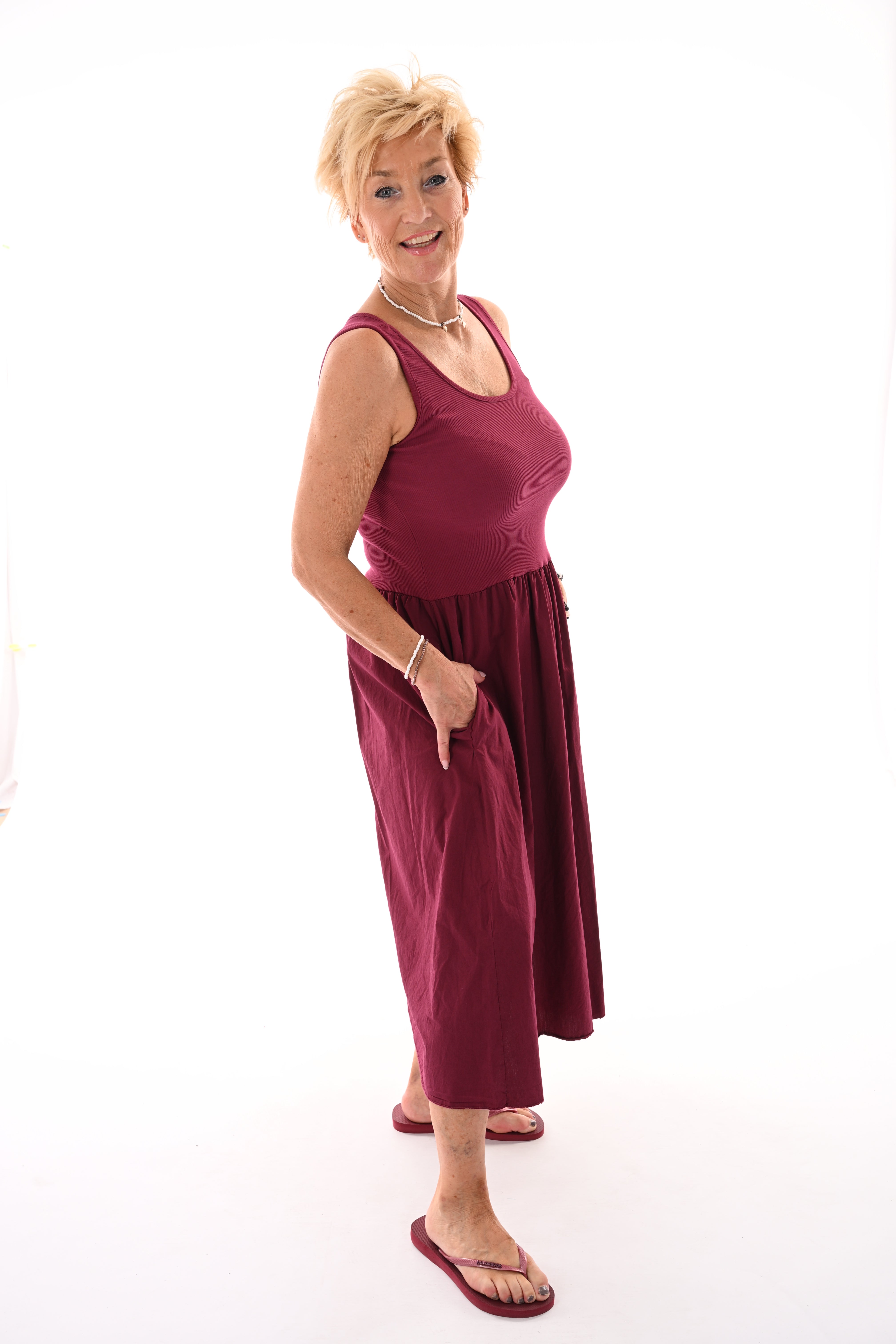 Basic jurk mouwloos uni bordeaux