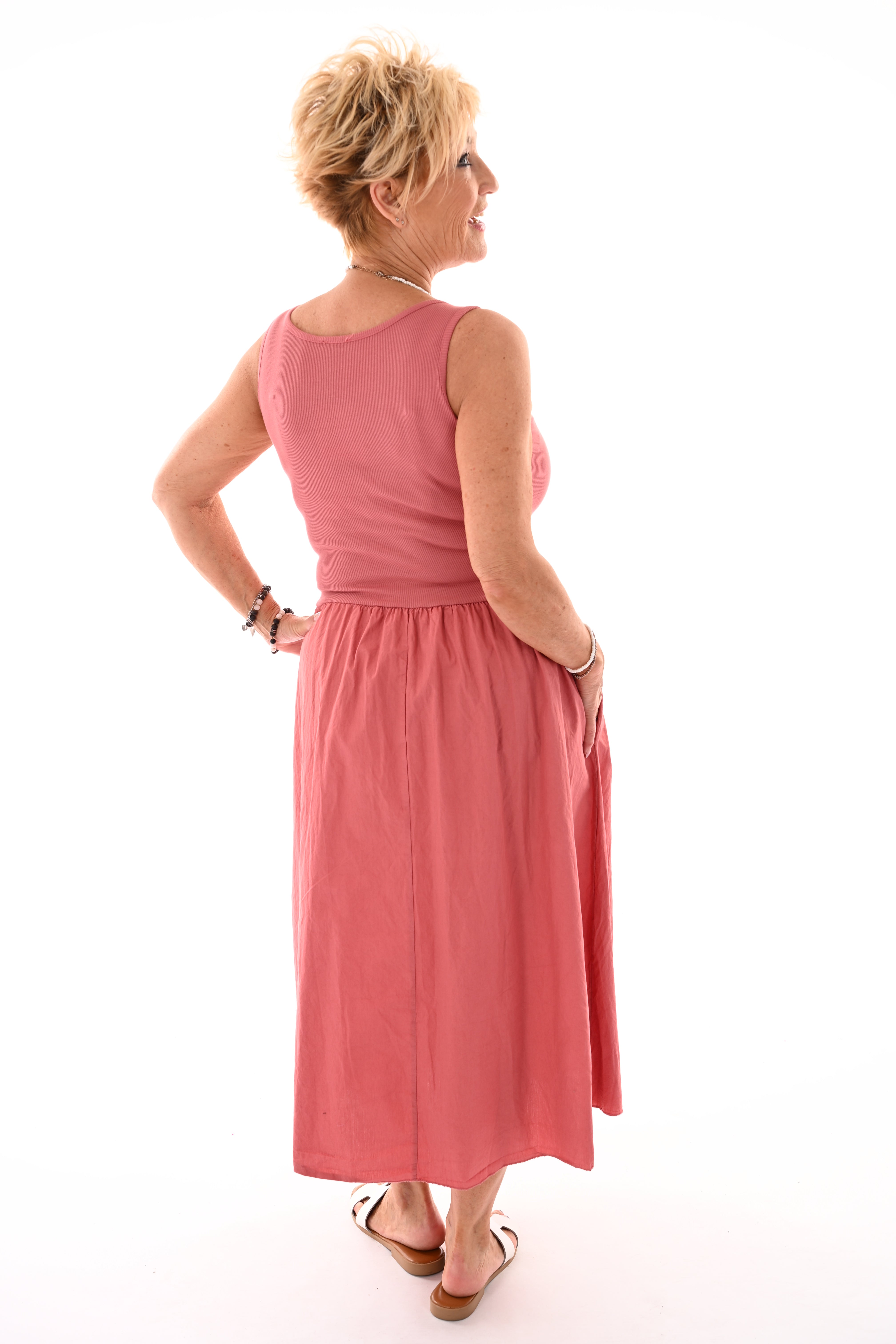 Basic jurk mouwloos uni oudroze