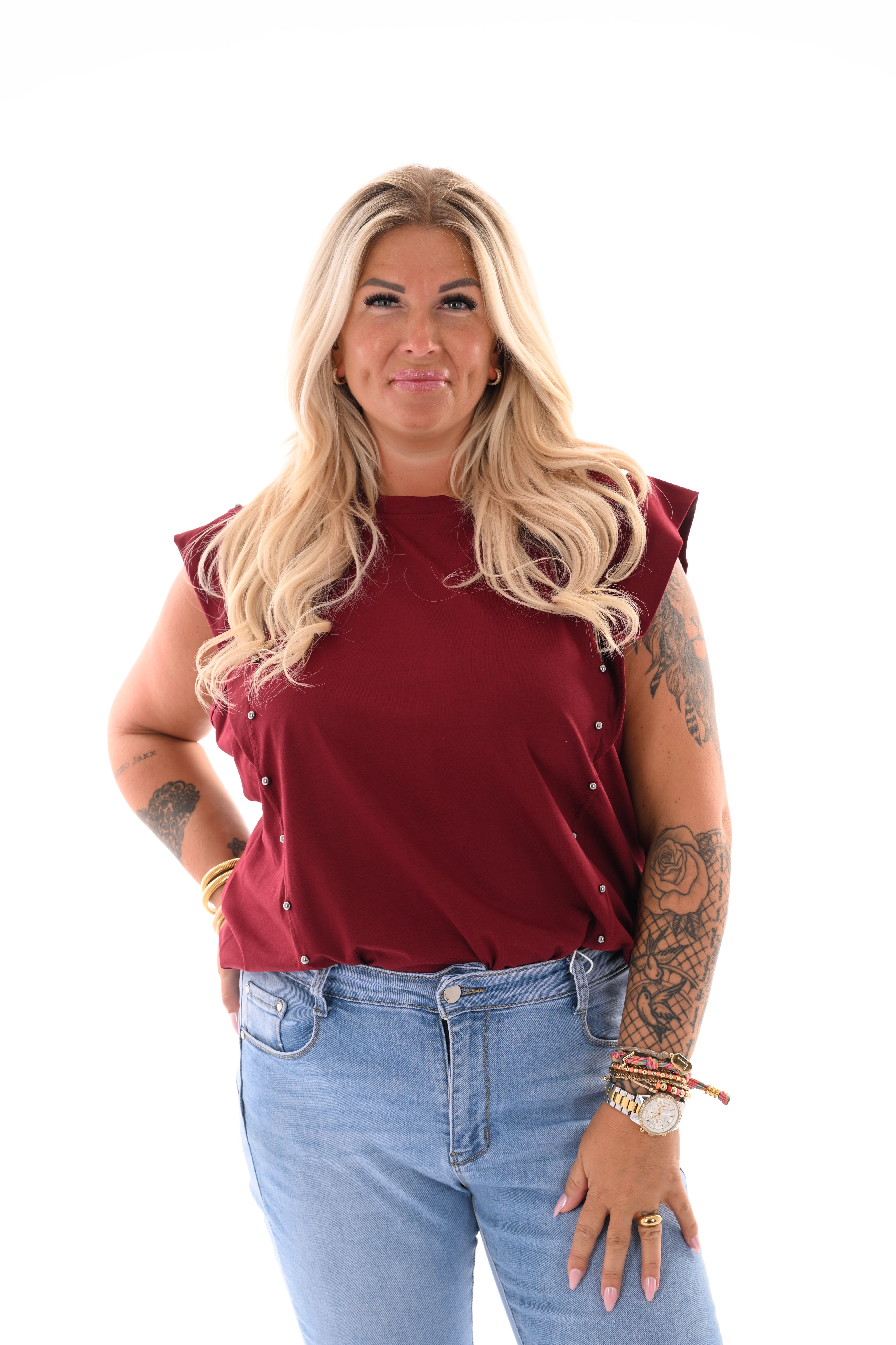 Top kapmouwen studs bordeaux