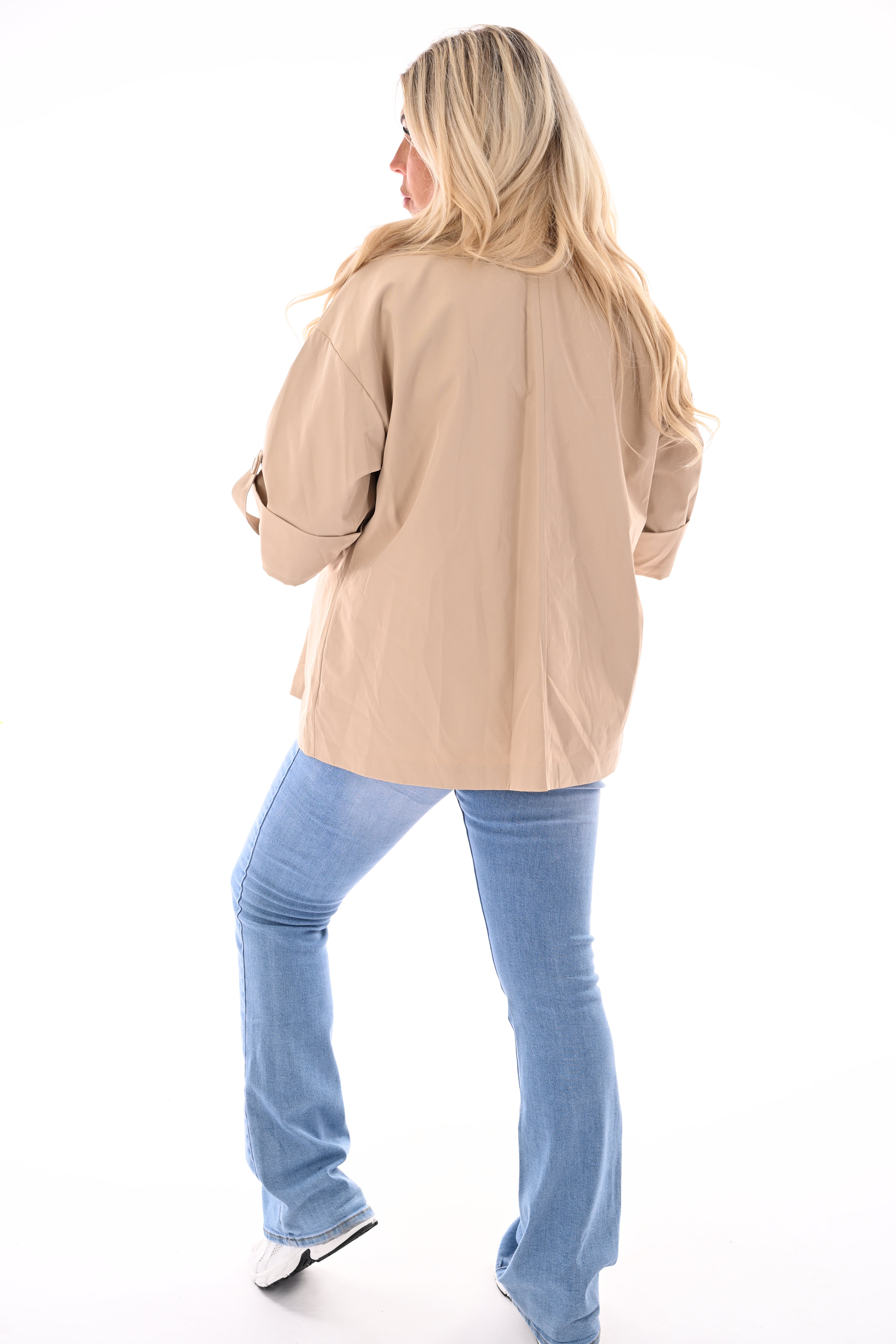 Korte trenchcoat ophaalmouwen beige