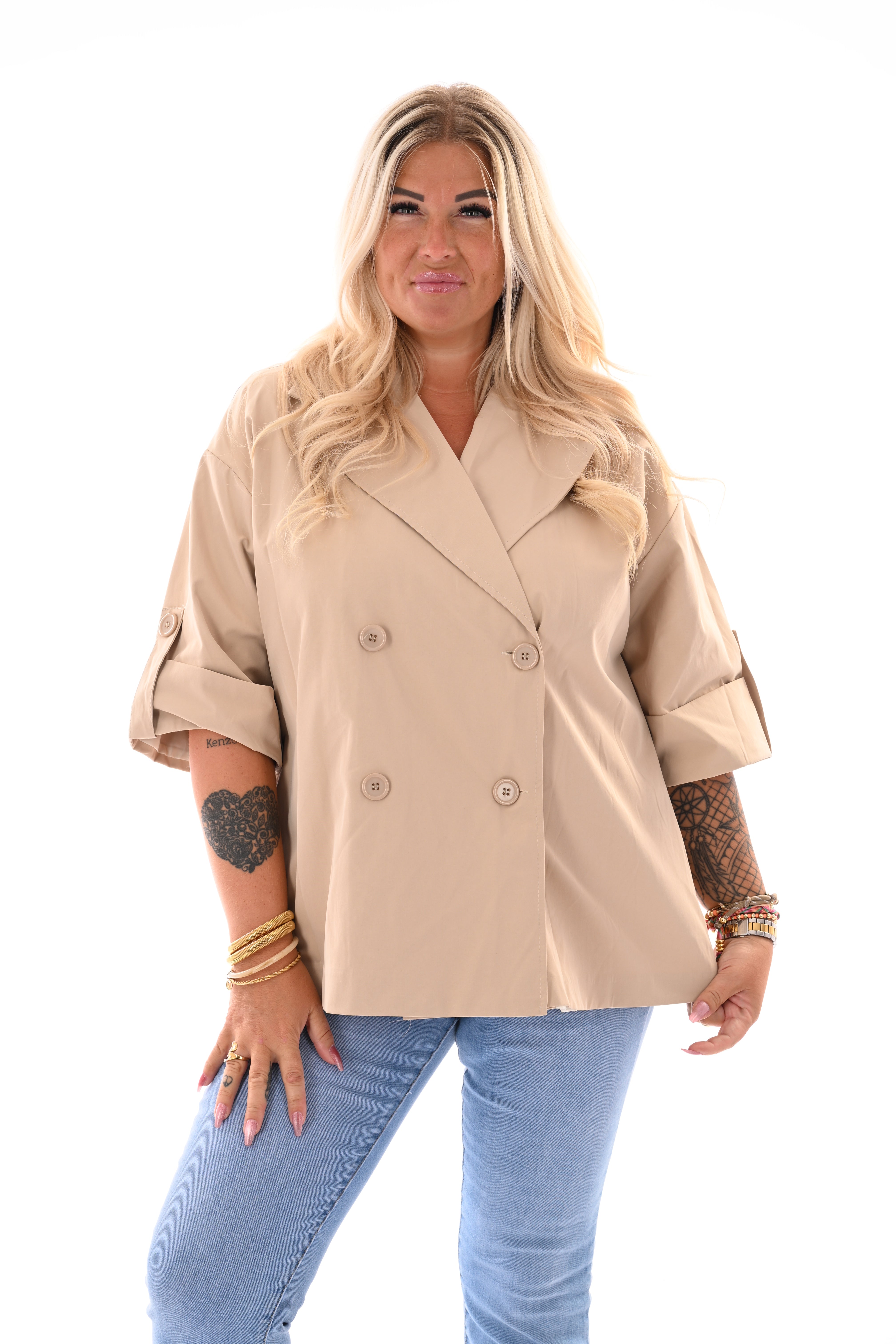Korte trenchcoat ophaalmouwen beige