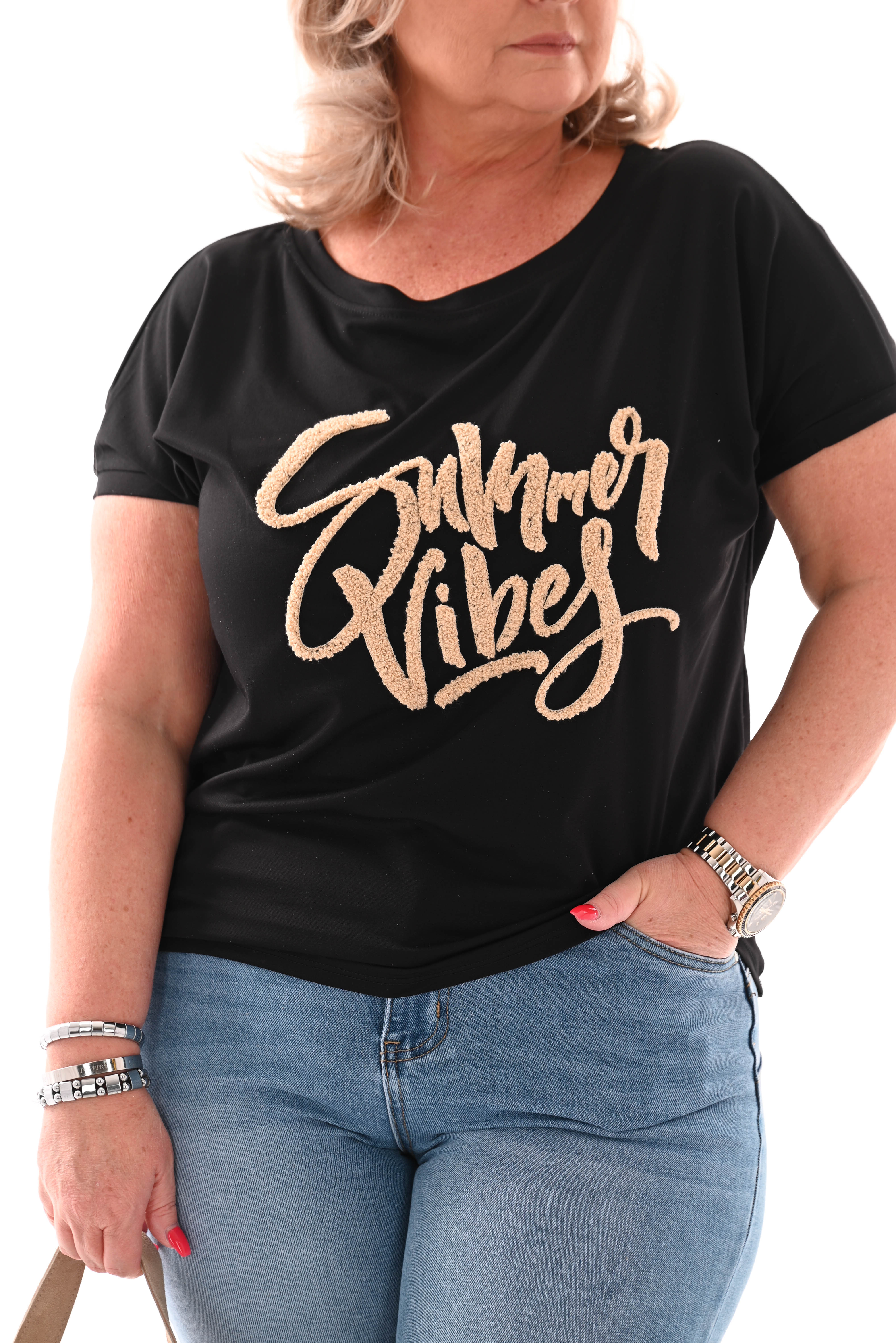 T-shirt summer vibes zwart