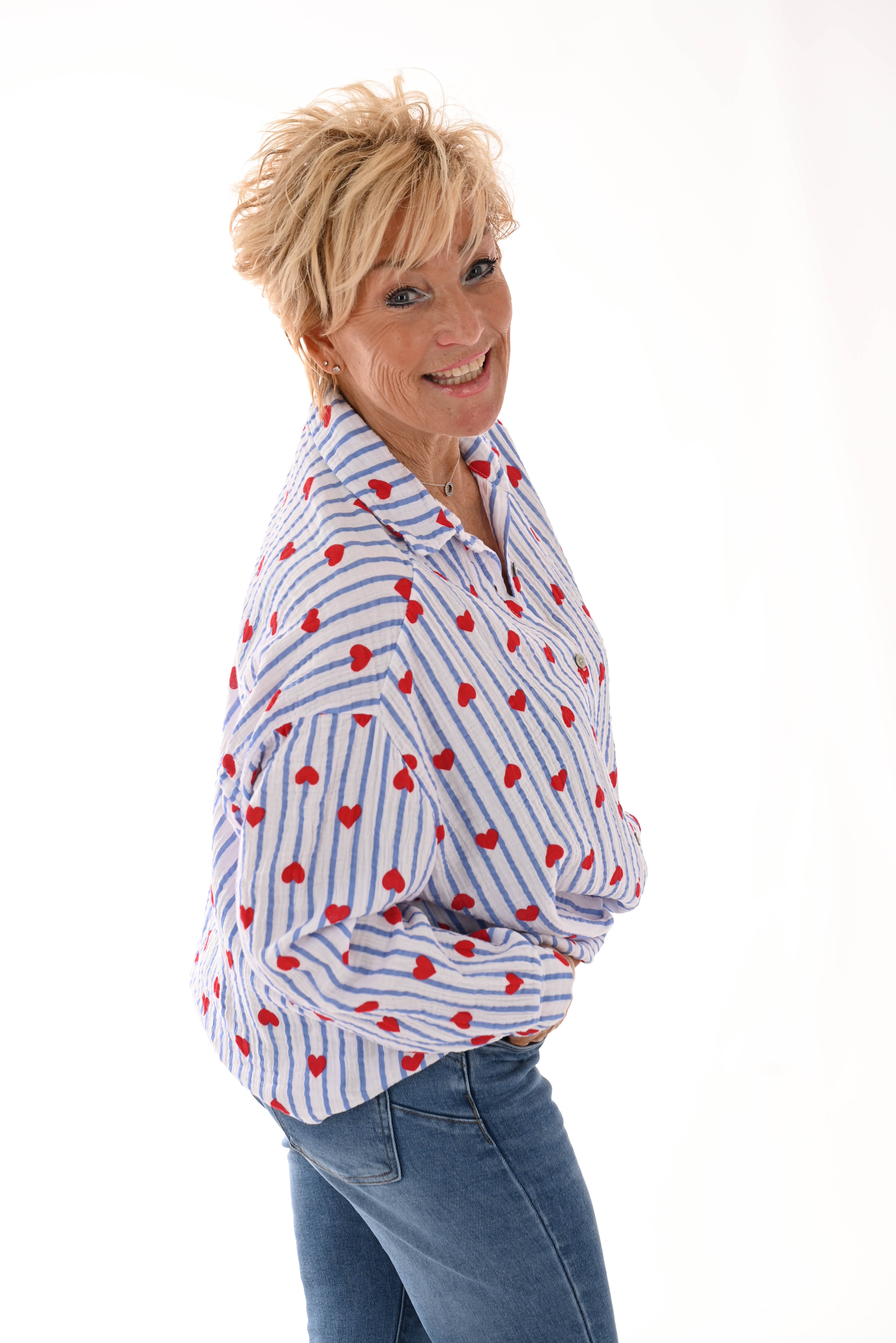 Blouse harten en strepen jeansblauw