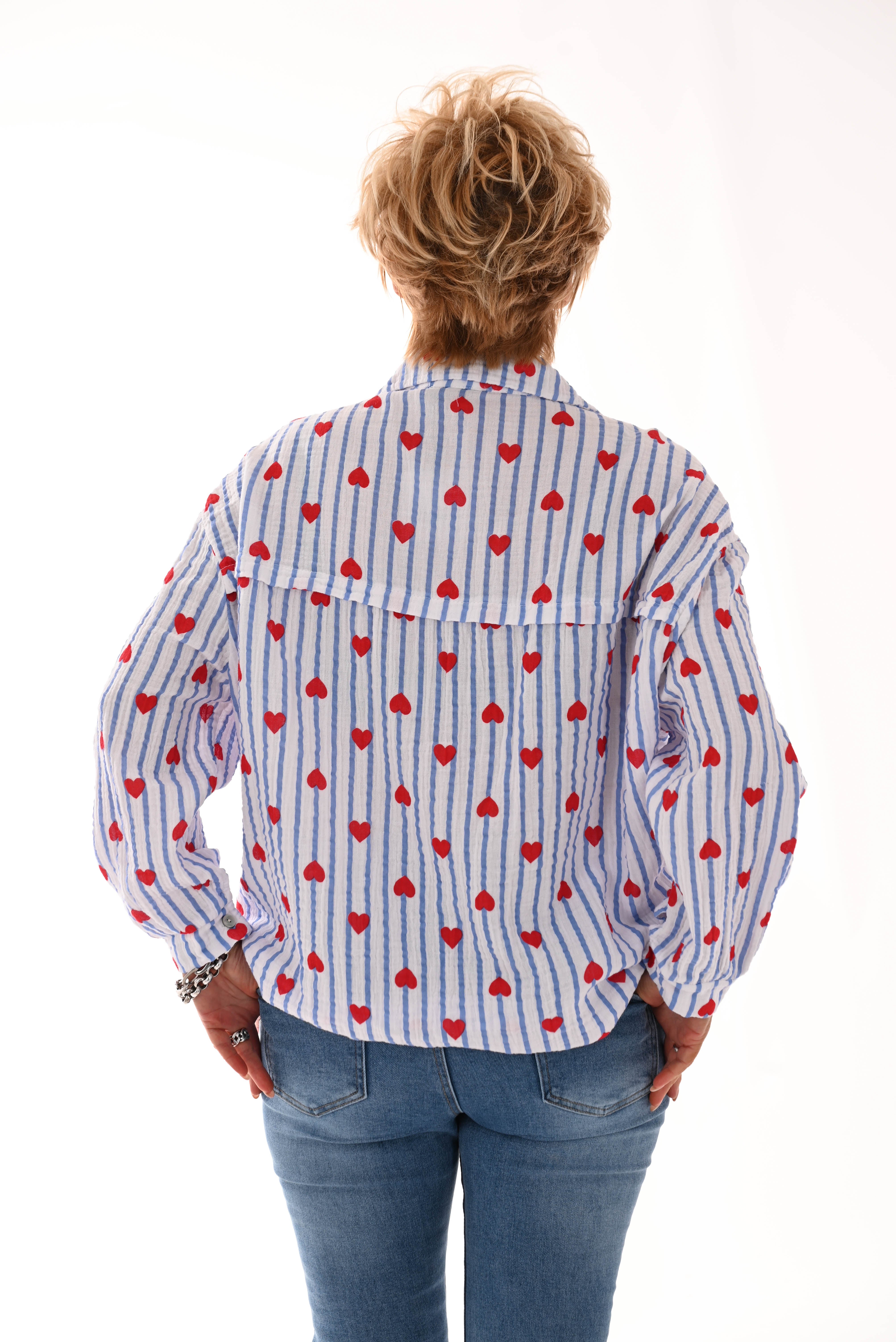 Blouse harten en strepen jeansblauw