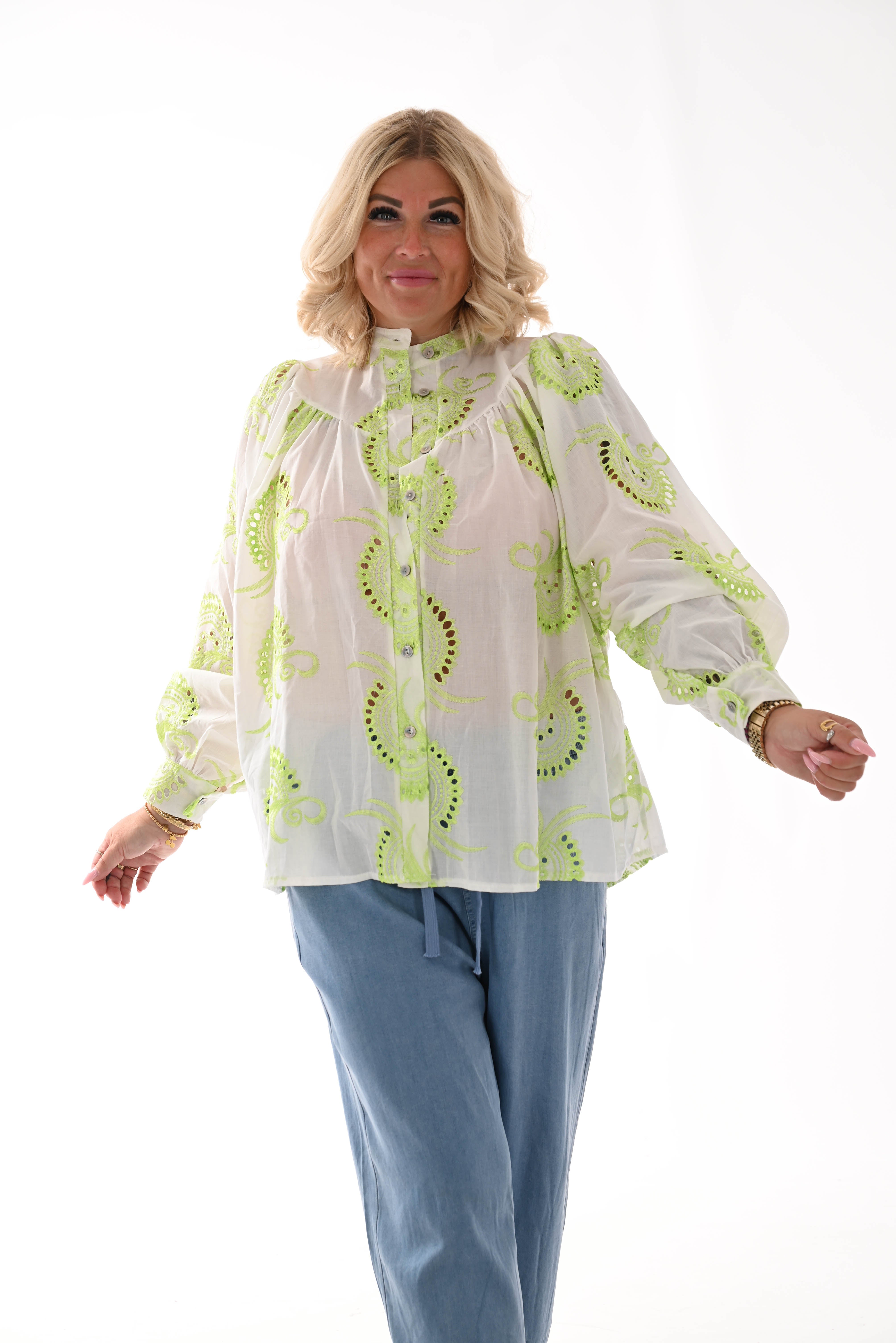 Blouse paisley wit/lime