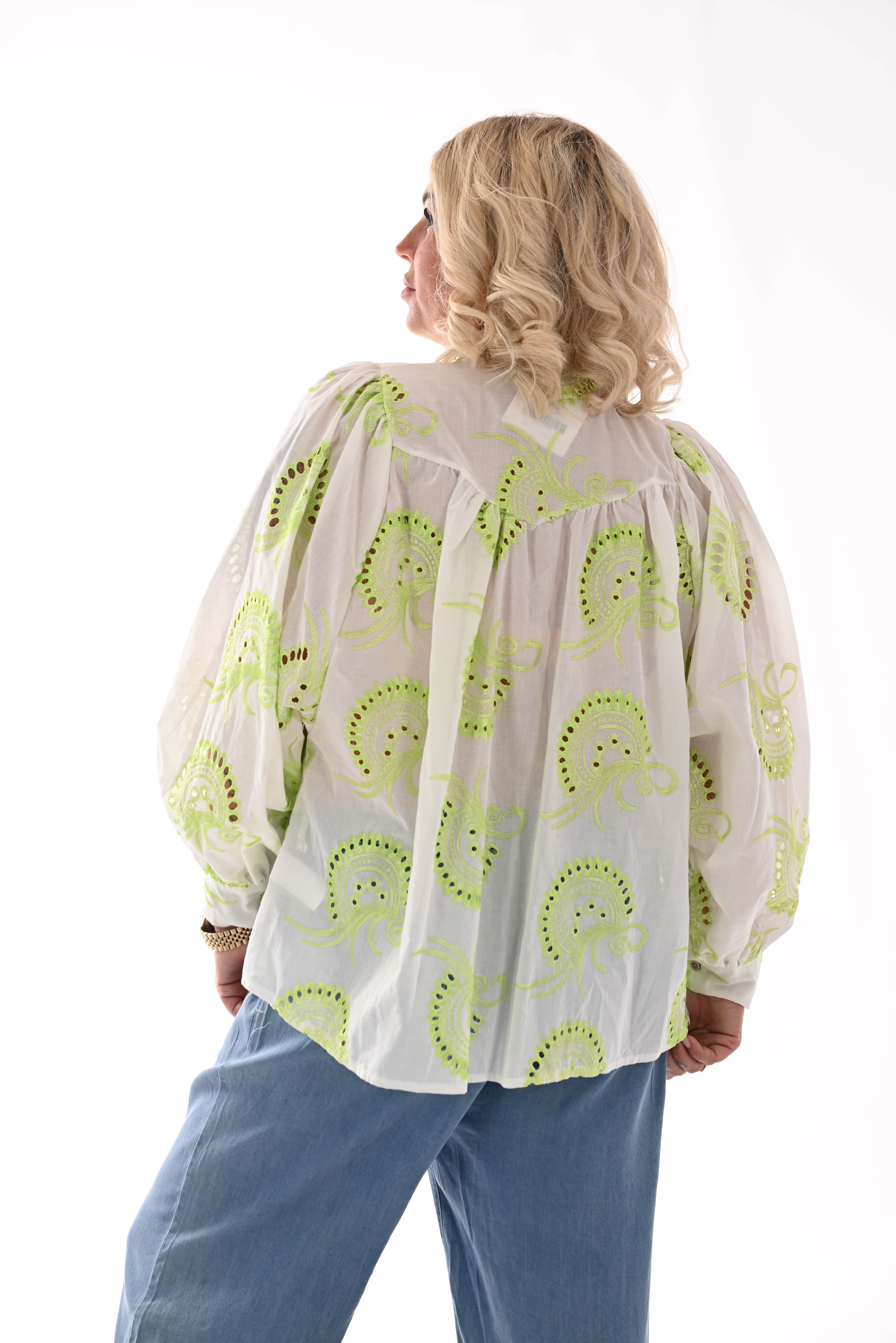 Blouse paisley wit/lime