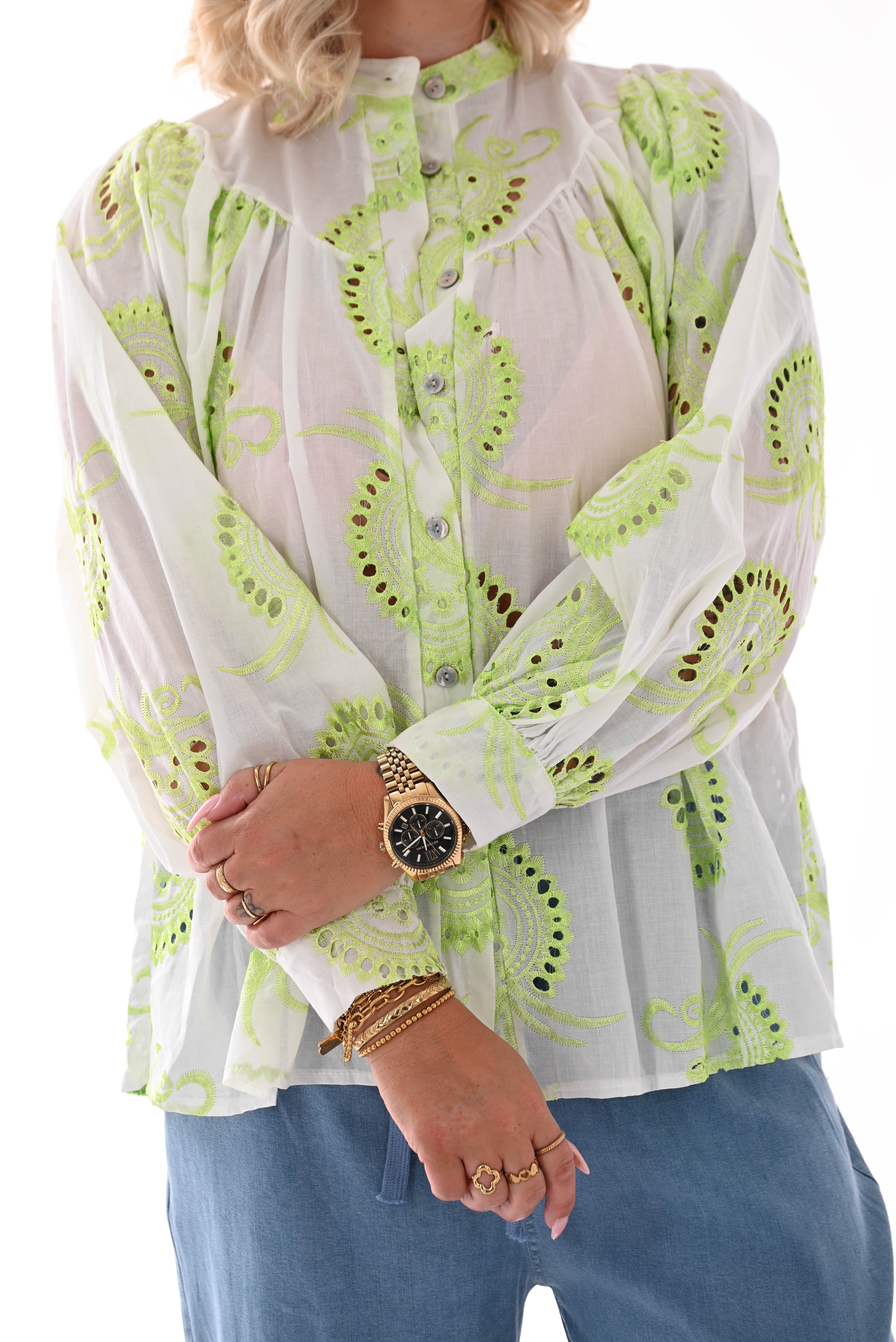 Blouse paisley wit/lime