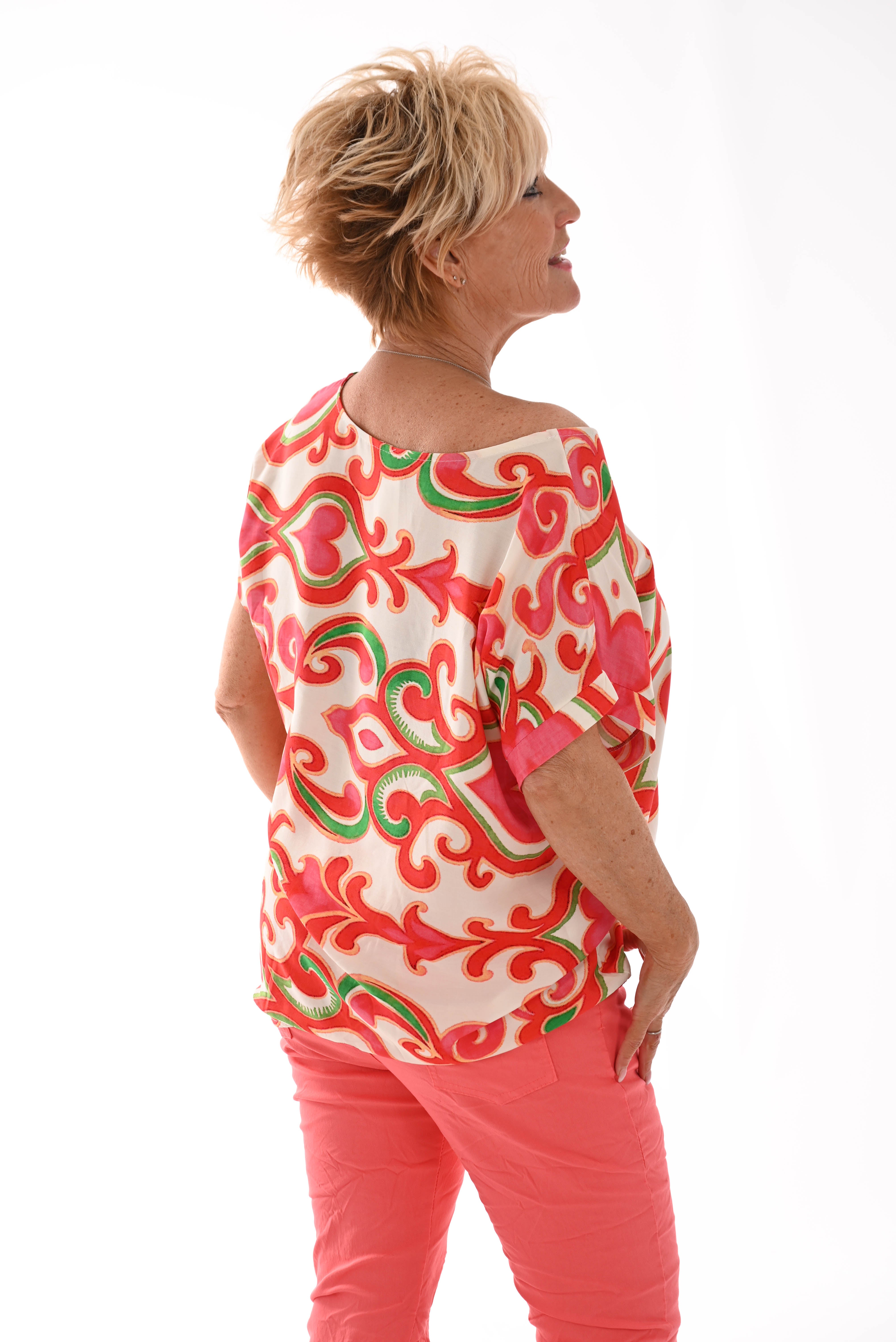 Top viscose ronde hals barok rood/roze