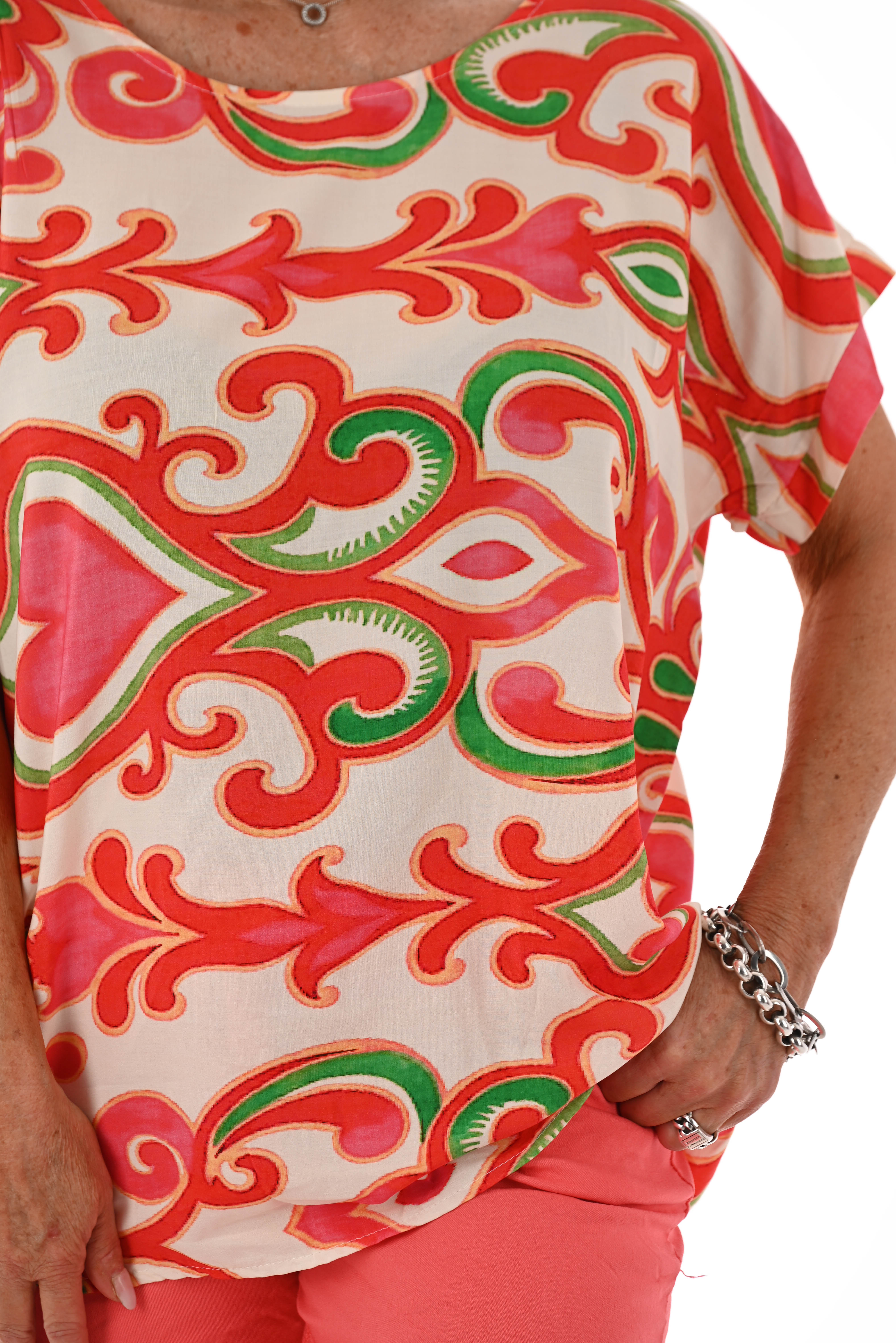 Top viscose ronde hals barok rood/roze