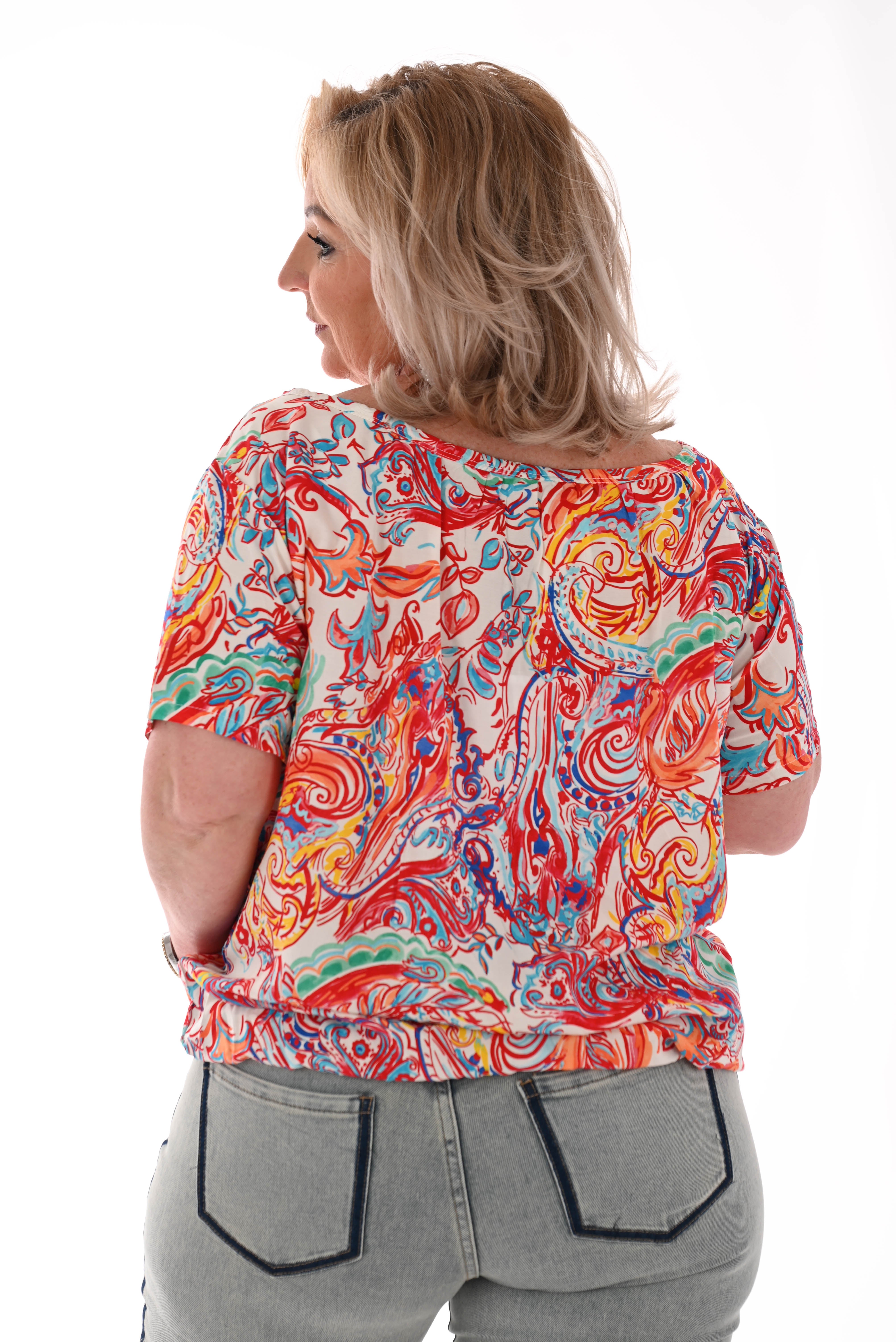 Ballon top print barok paisley rood/wit