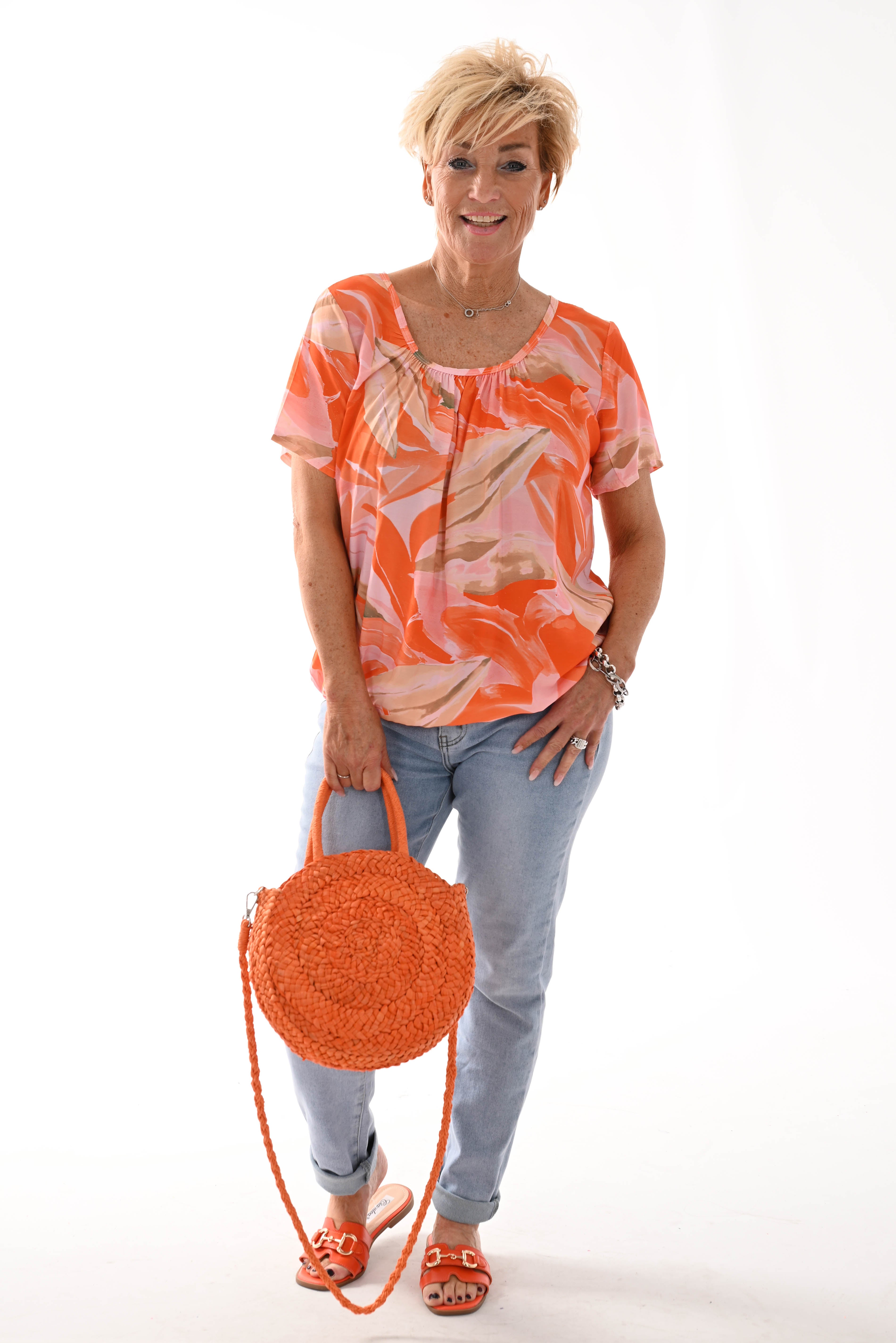 Ballon top print vegen roze/oranje