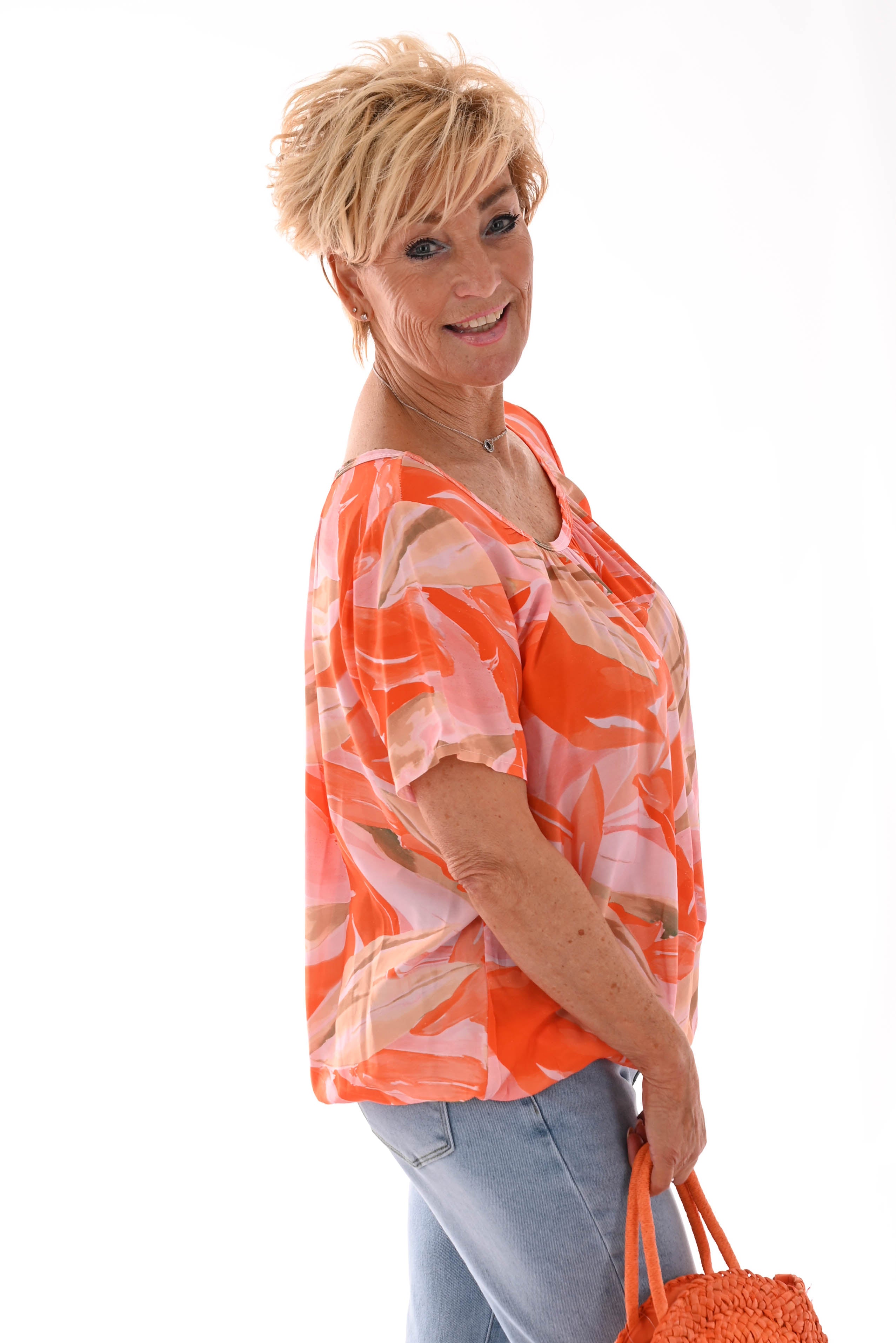 Ballon top print vegen roze/oranje