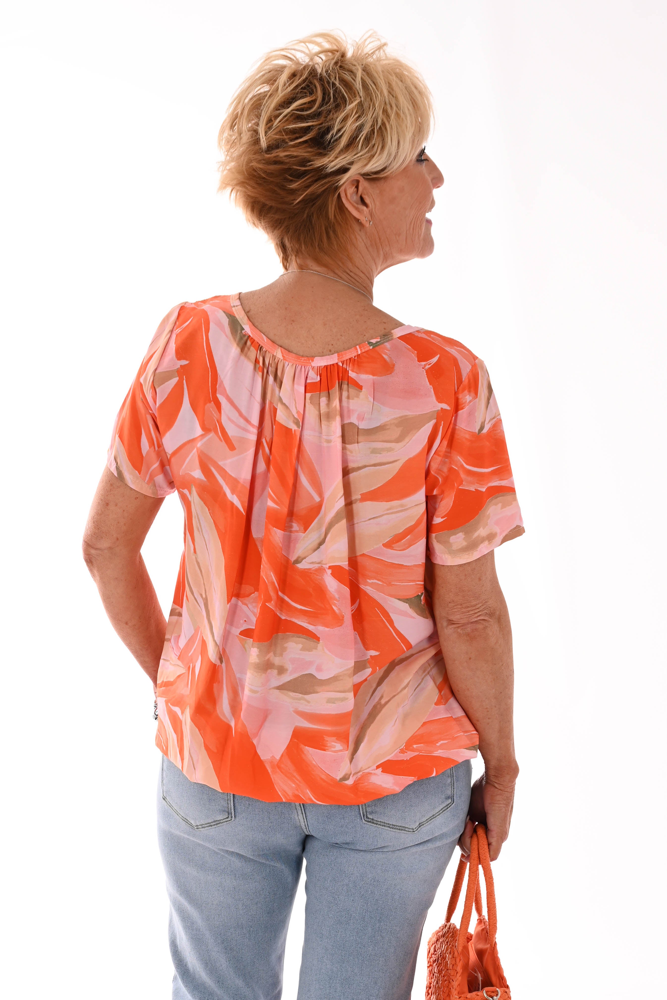 Ballon top print vegen roze/oranje