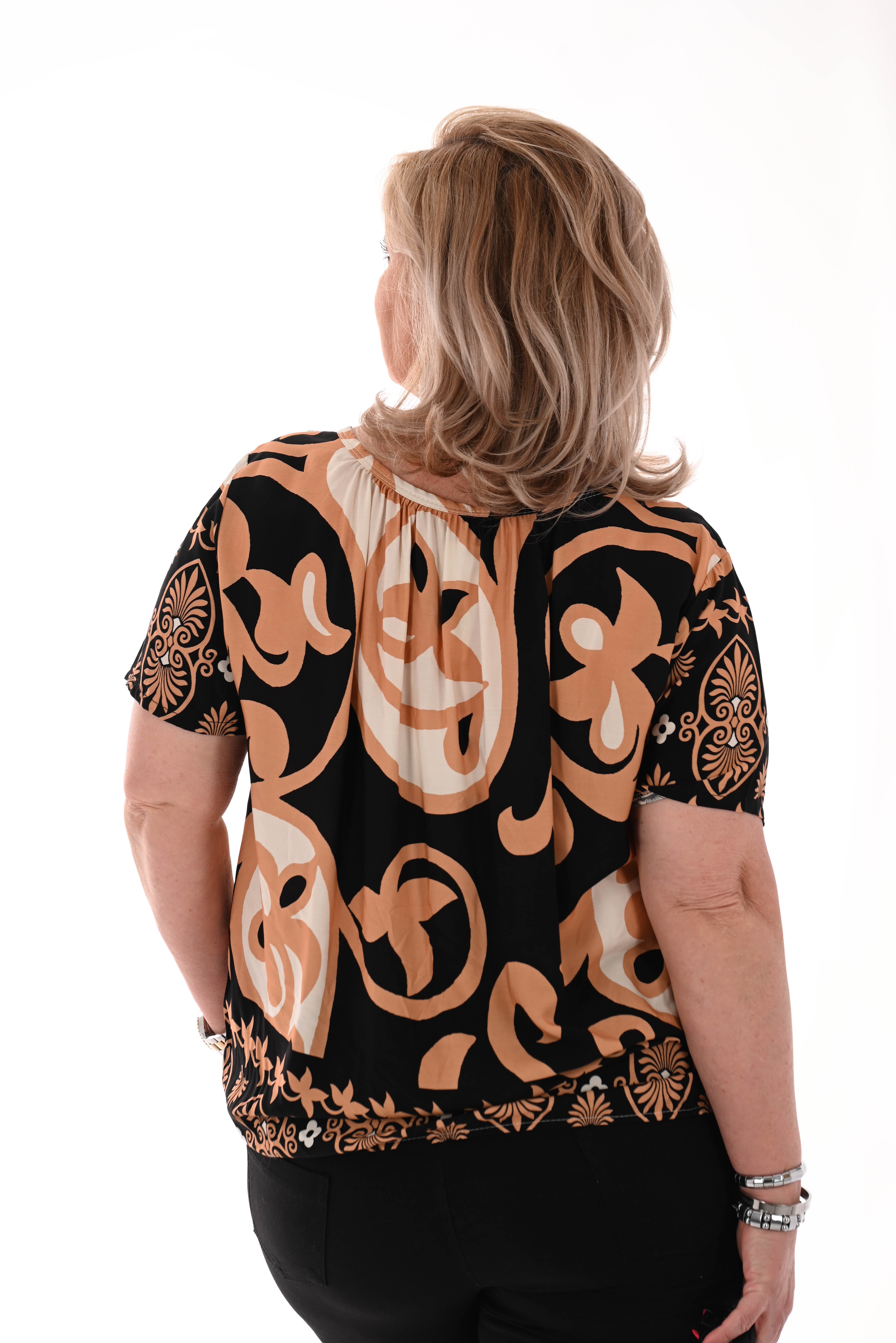 Ballon top print bloemem beige/zwart