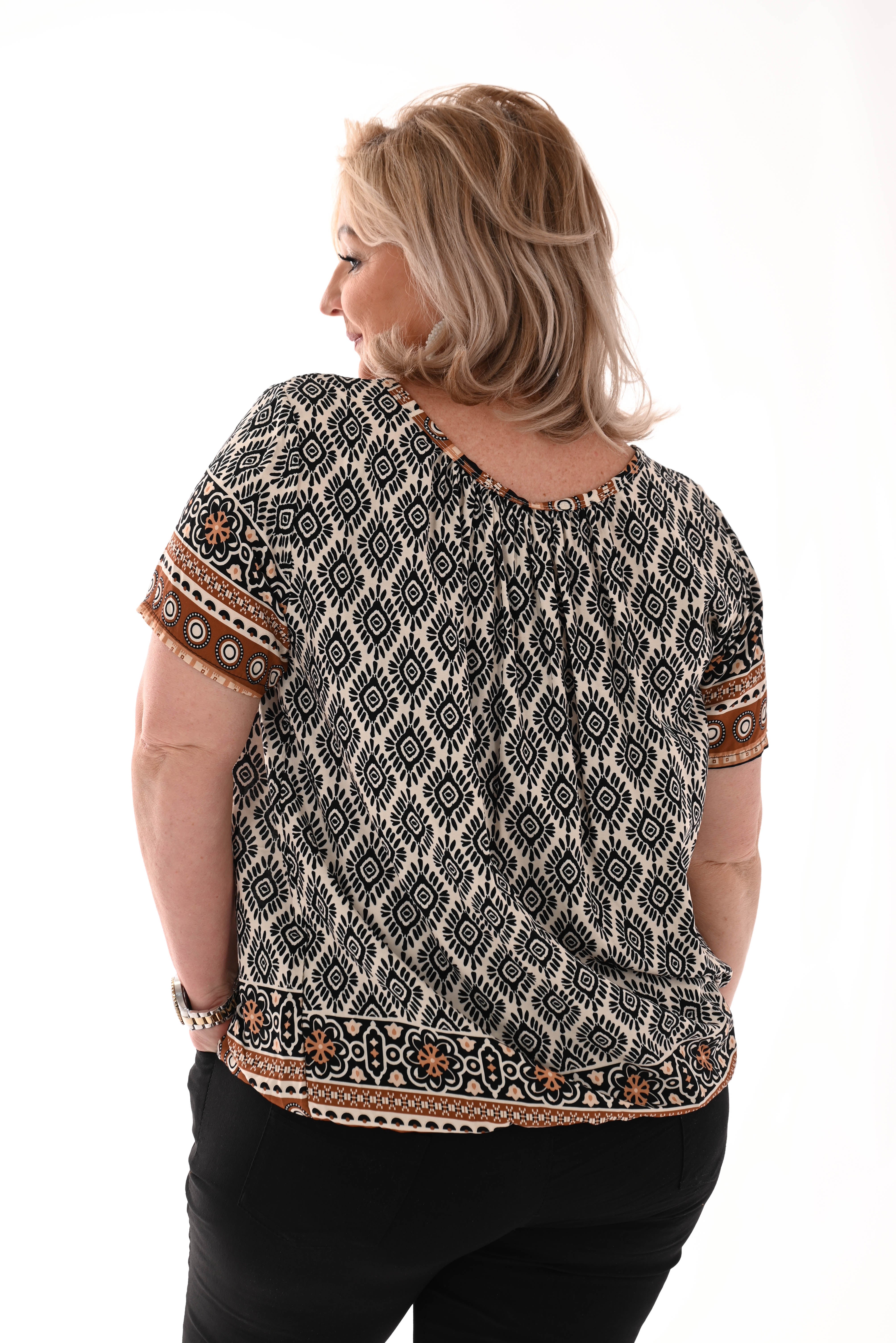 Ballon top print zon zwart