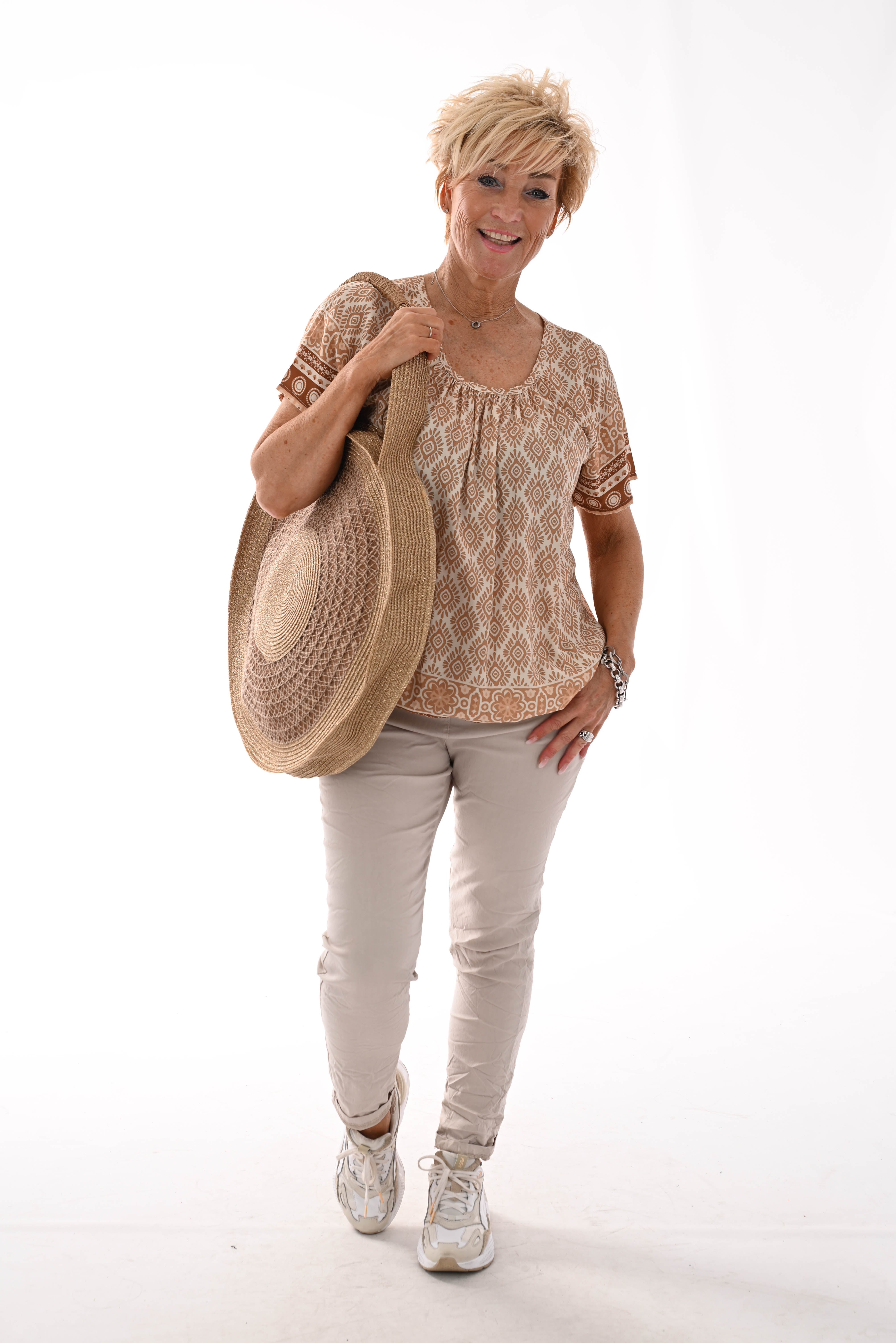 Ballon top print zon beige