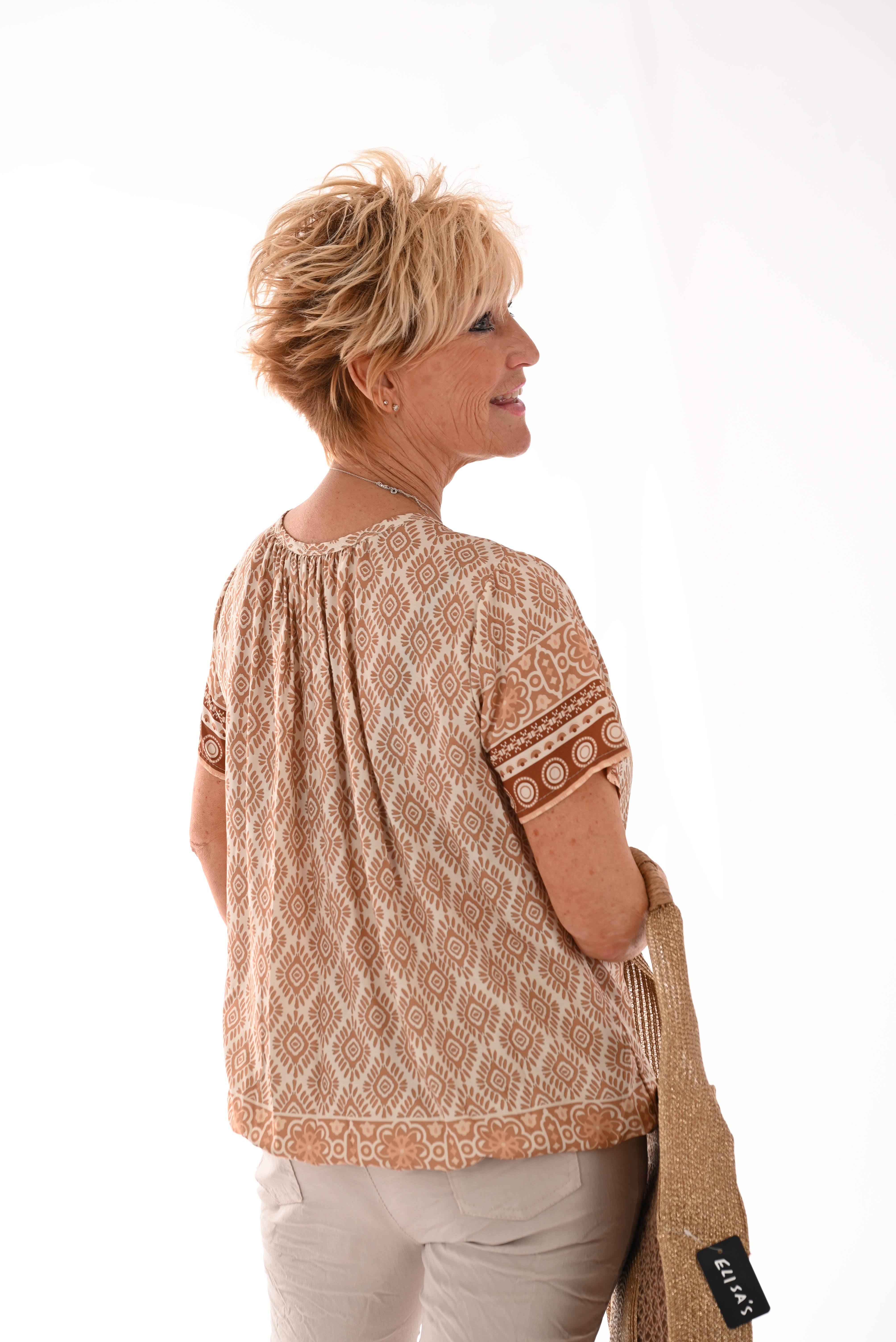 Ballon top print zon beige
