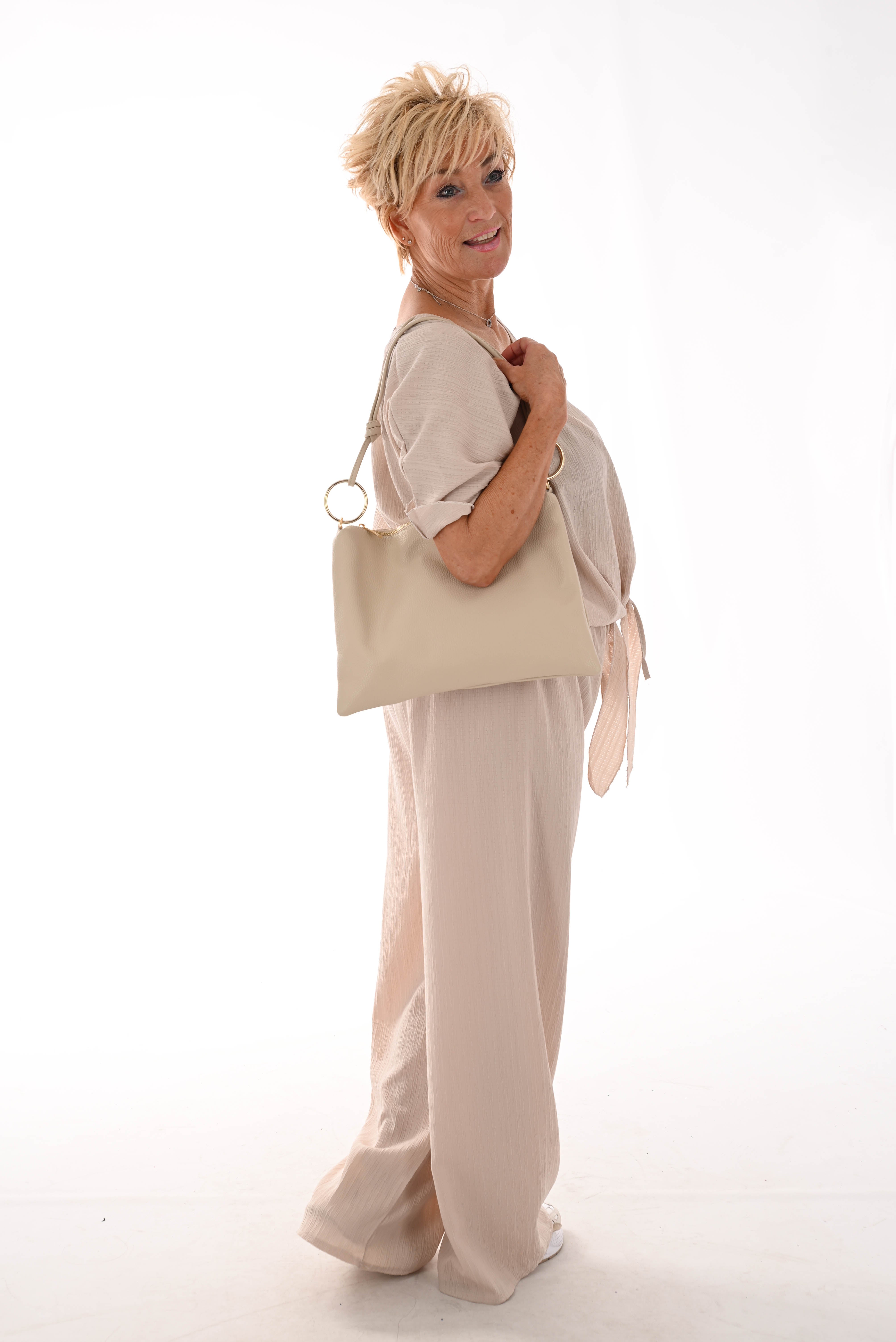 Tweedelig set knoopdetail beige