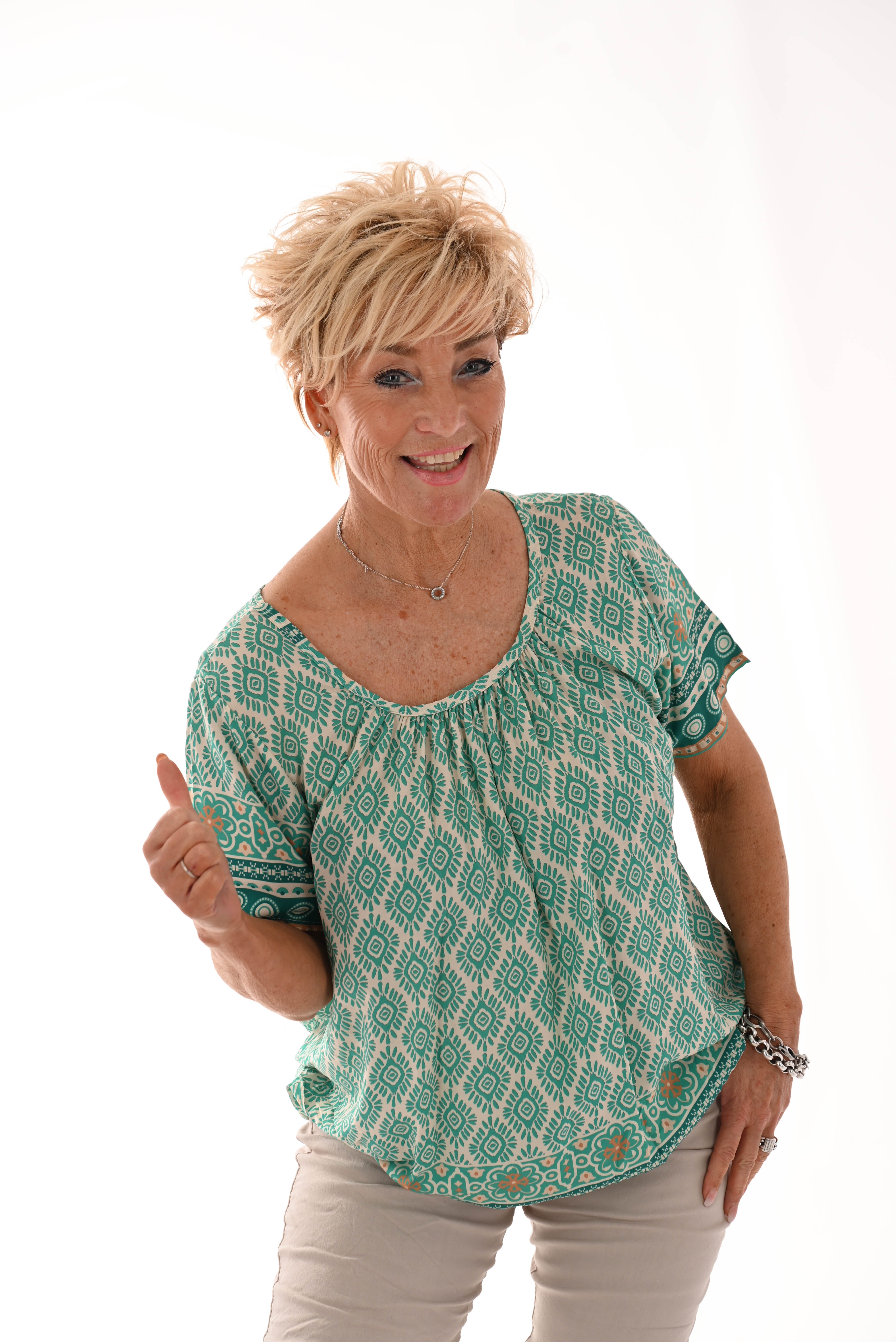 Ballon top print zon turquoise